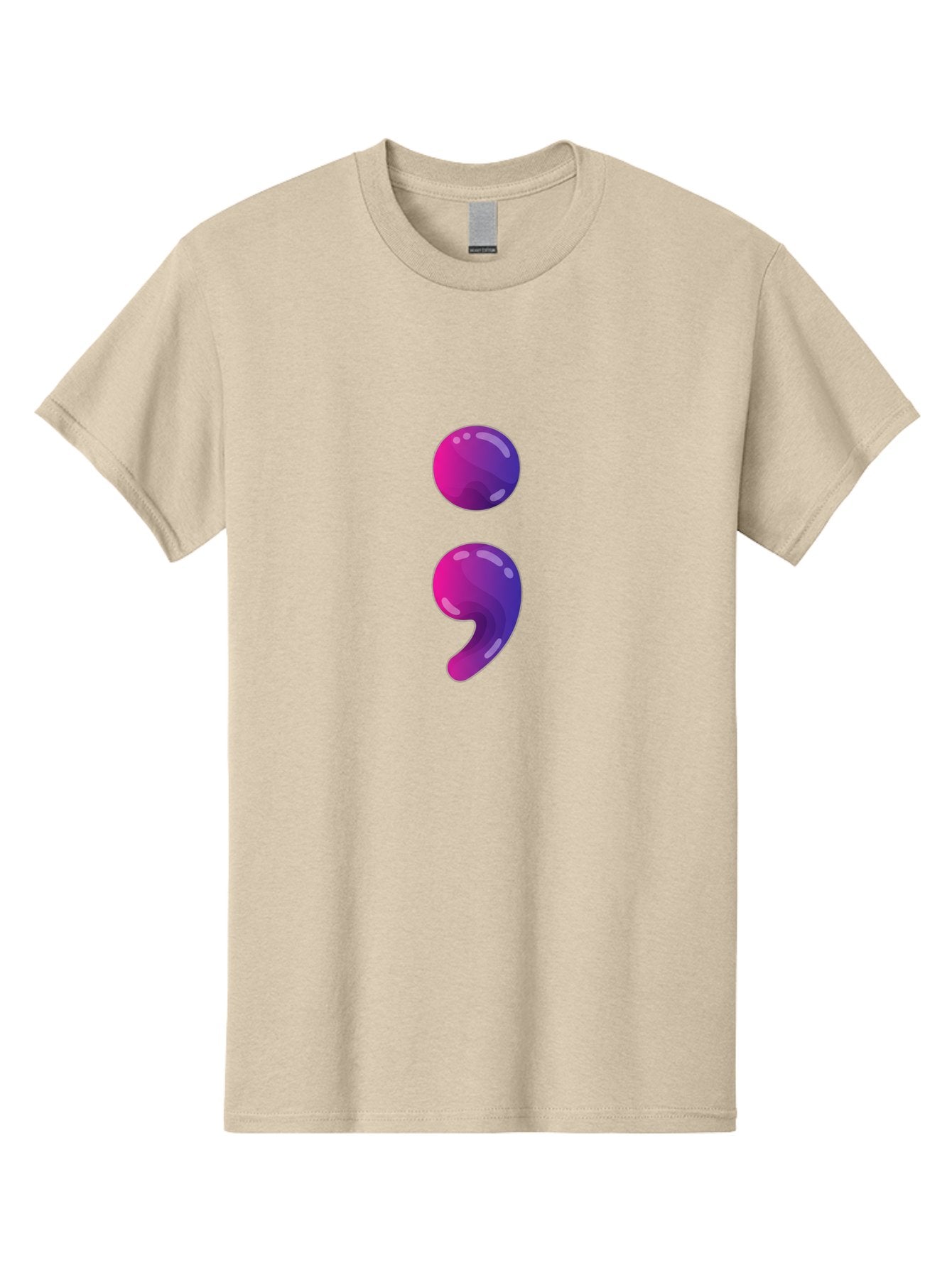 Semicolon-2 Men'S Graphic Tee, 100% Cotton, Comfortable Casual Summer Wear, Machine Washable, Colon And Semicolon Symbol, Punctuation Marks, Shiny Effect, Purple Gradient, Digital Illustration, Creative Typography, Syntax Elements Bae090 15
