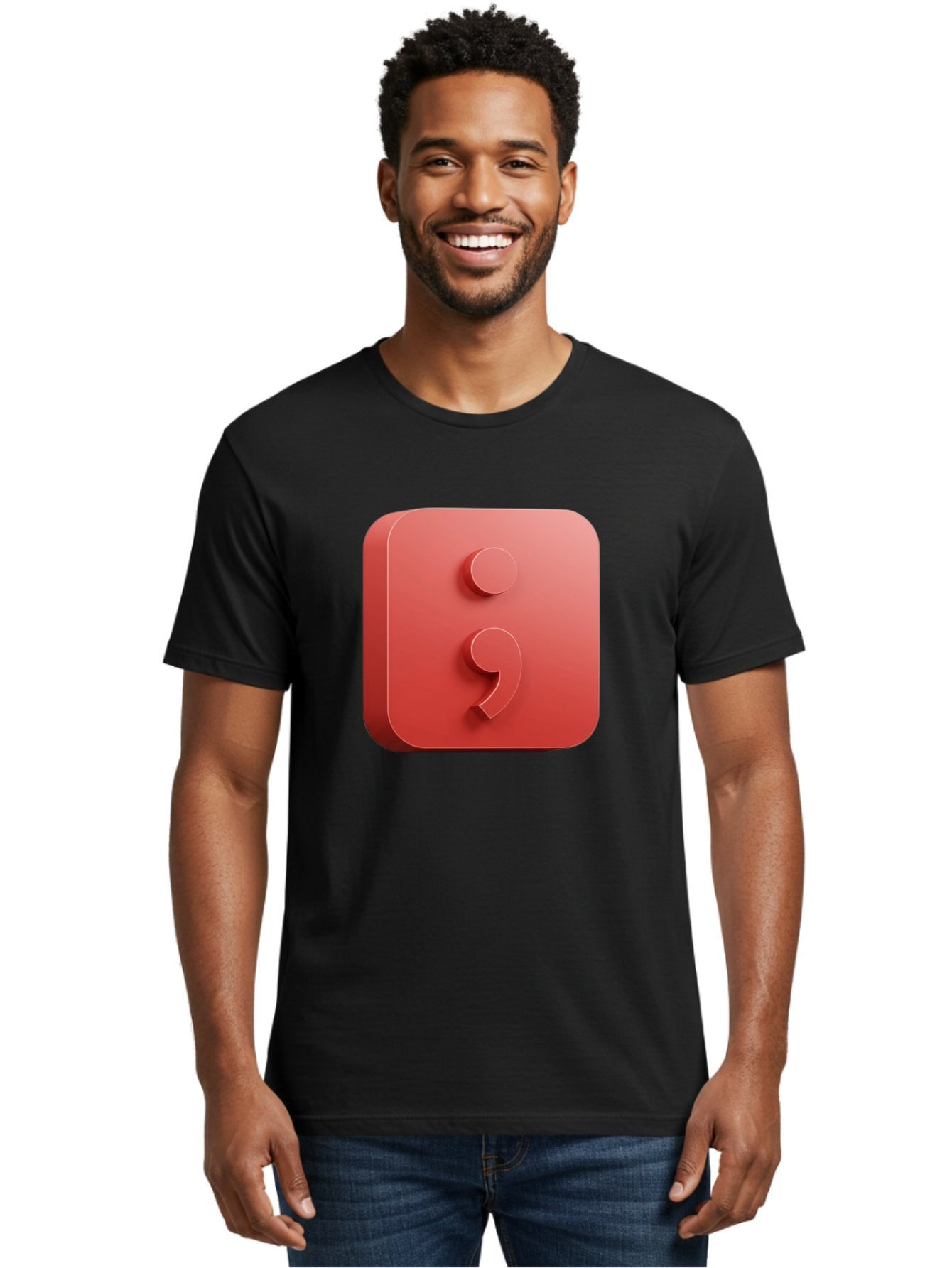 Semicolon-5 Men'S Graphic Tee, 100% Cotton, Comfortable Casual Summer Wear, Machine Washable, Semicolon Punctuation Mark, Red Icon, 3D Design, Symbol, Grammar, Writing, Language, Punctuation Symbol, Typography Bae093 22