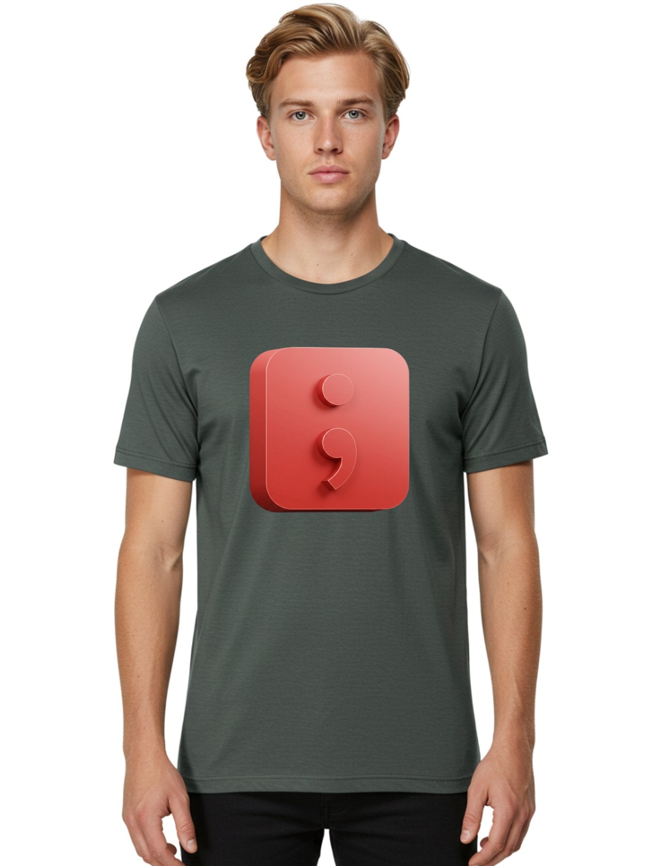 Semicolon-5 Men'S Graphic Tee, 100% Cotton, Comfortable Casual Summer Wear, Machine Washable, Semicolon Punctuation Mark, Red Icon, 3D Design, Symbol, Grammar, Writing, Language, Punctuation Symbol, Typography Bae093 30