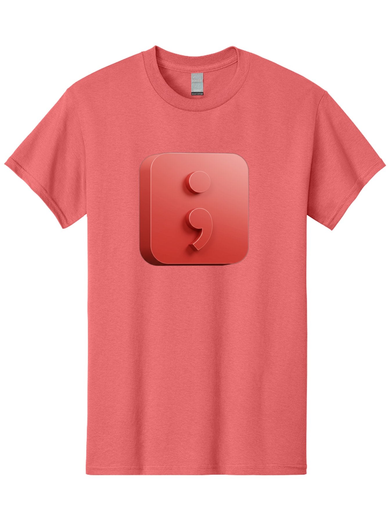 Semicolon-5 Men'S Graphic Tee, 100% Cotton, Comfortable Casual Summer Wear, Machine Washable, Semicolon Punctuation Mark, Red Icon, 3D Design, Symbol, Grammar, Writing, Language, Punctuation Symbol, Typography Bae093 10