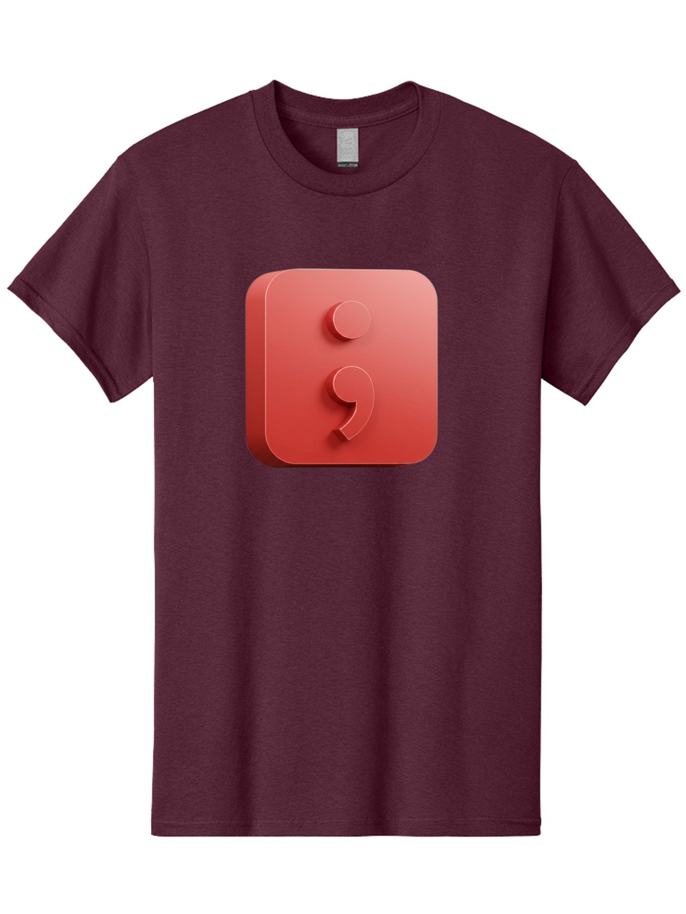 Semicolon-5 Men'S Graphic Tee, 100% Cotton, Comfortable Casual Summer Wear, Machine Washable, Semicolon Punctuation Mark, Red Icon, 3D Design, Symbol, Grammar, Writing, Language, Punctuation Symbol, Typography Bae093 5