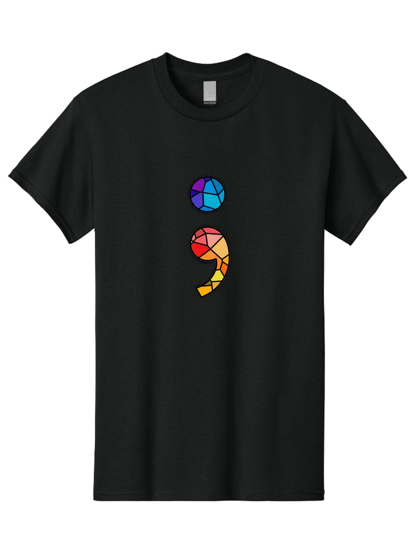 Semicolon-Project-Logo Men'S Graphic Tee, 100% Cotton, Comfortable Casual Summer Wear, Machine Washable, Colorful Mosaic, Stained Glass Effect, Comma Punctuation Mark, Vibrant Colors, Abstract Design, Creative Typography, Mosaic Art Bae096 15
