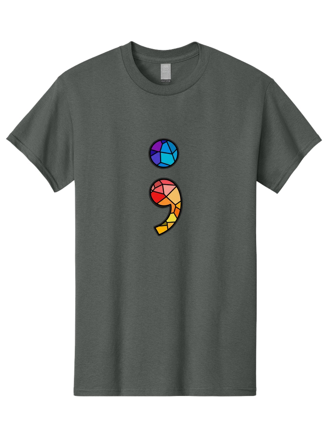 Semicolon-Project-Logo Men'S Graphic Tee, 100% Cotton, Comfortable Casual Summer Wear, Machine Washable, Colorful Mosaic, Stained Glass Effect, Comma Punctuation Mark, Vibrant Colors, Abstract Design, Creative Typography, Mosaic Art Bae096 9