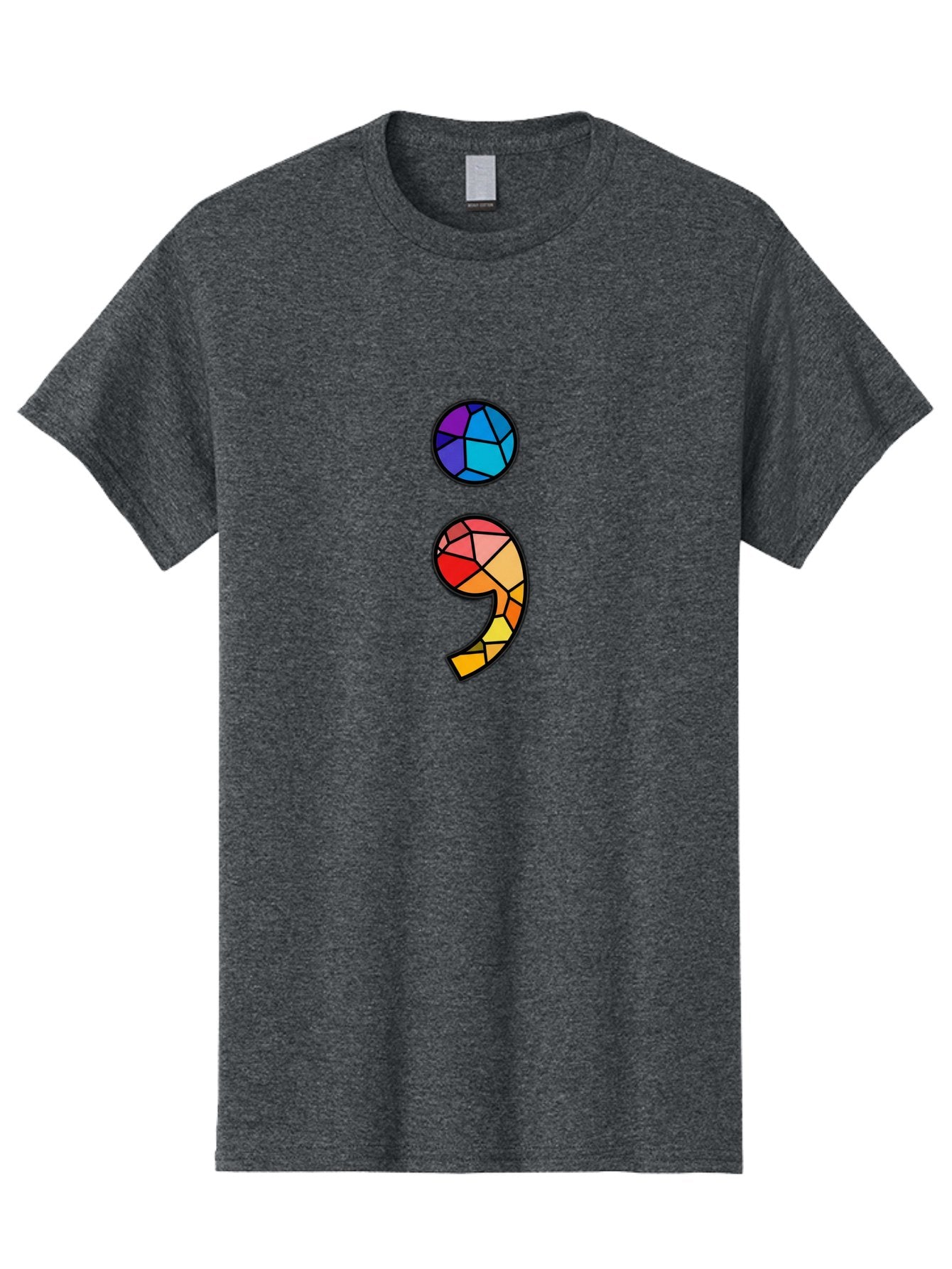 Semicolon-Project-Logo Men'S Graphic Tee, 100% Cotton, Comfortable Casual Summer Wear, Machine Washable, Colorful Mosaic, Stained Glass Effect, Comma Punctuation Mark, Vibrant Colors, Abstract Design, Creative Typography, Mosaic Art Bae096 10