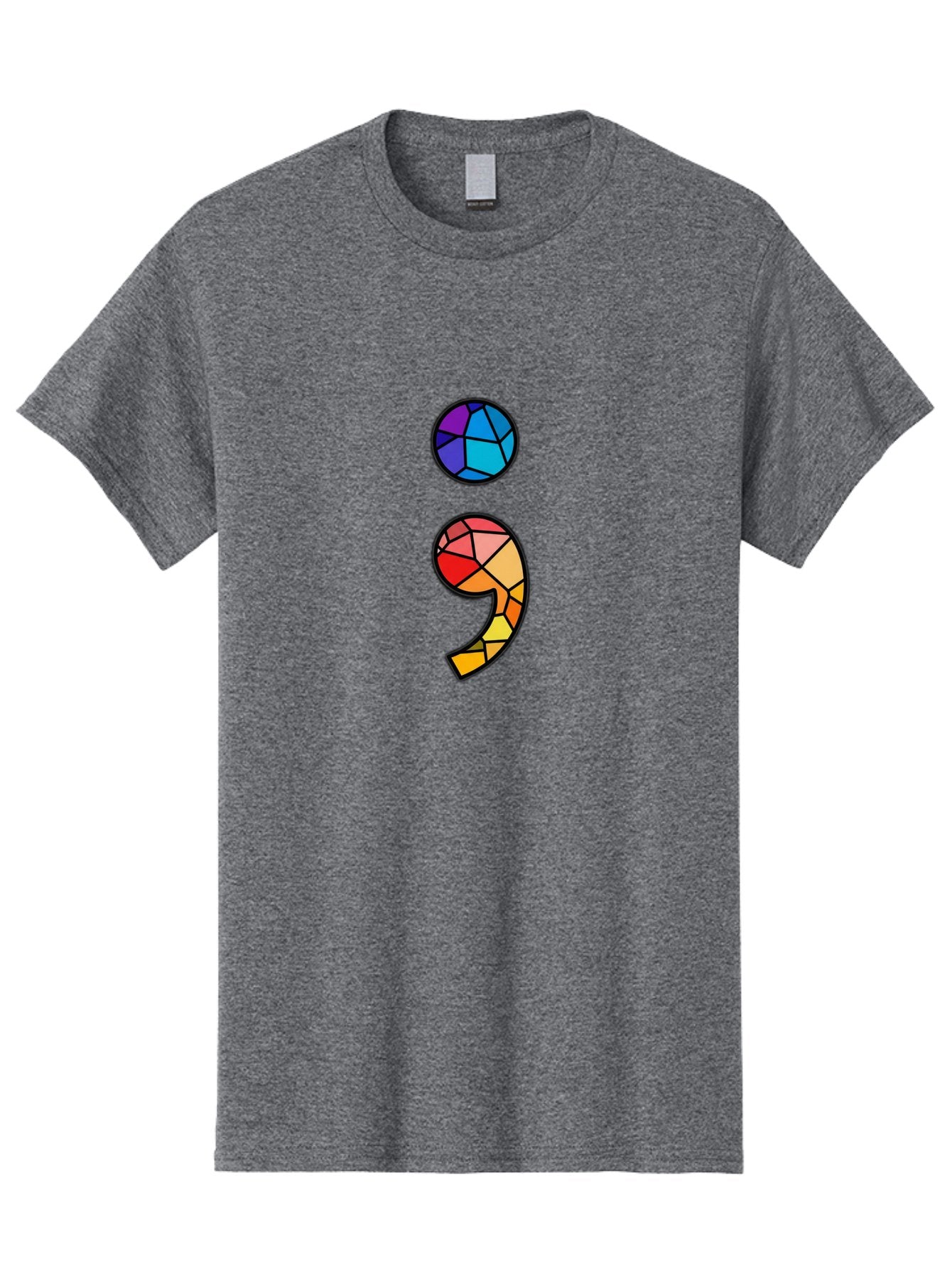 Semicolon-Project-Logo Men'S Graphic Tee, 100% Cotton, Comfortable Casual Summer Wear, Machine Washable, Colorful Mosaic, Stained Glass Effect, Comma Punctuation Mark, Vibrant Colors, Abstract Design, Creative Typography, Mosaic Art Bae096