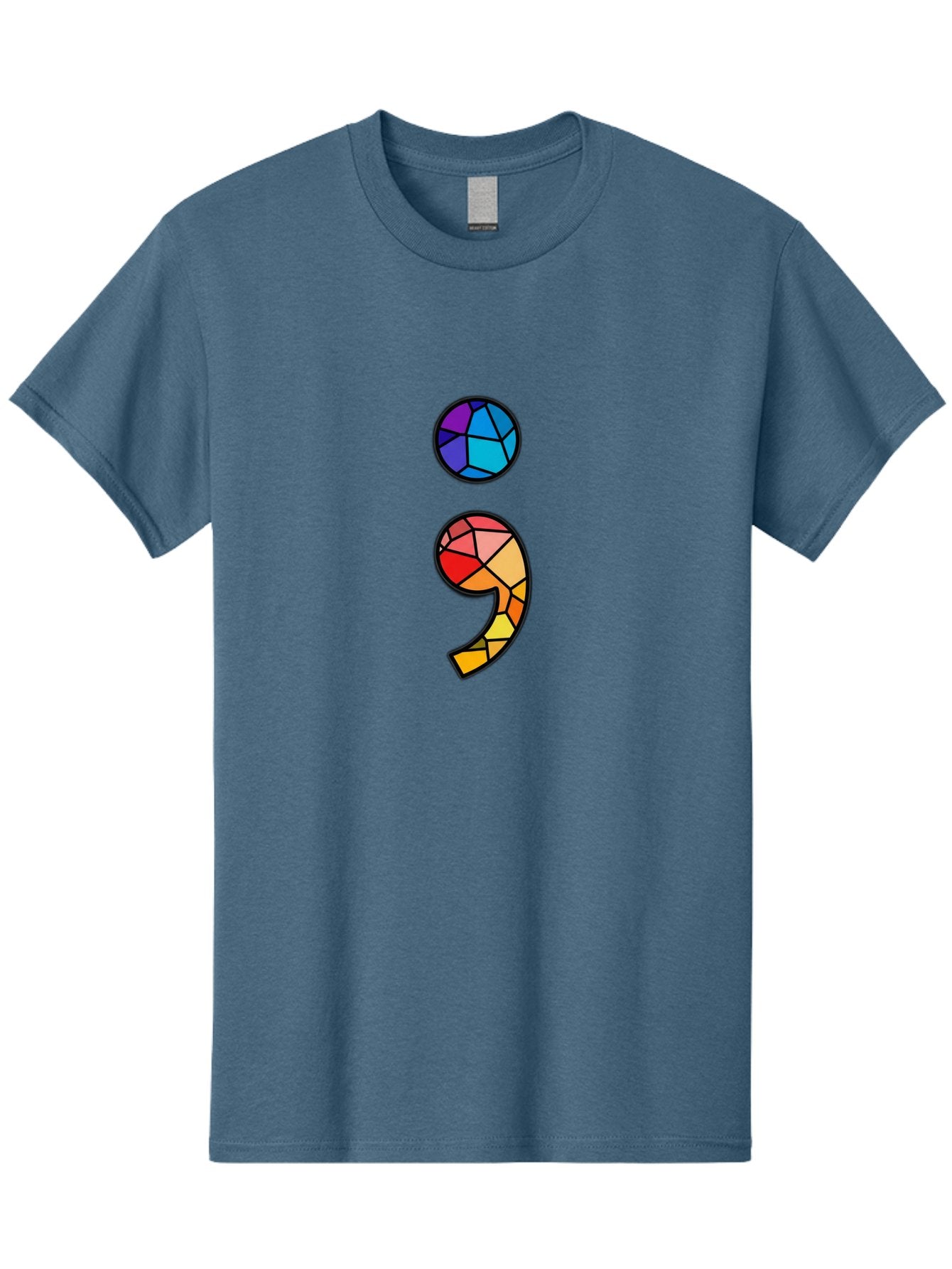 Semicolon-Project-Logo Men'S Graphic Tee, 100% Cotton, Comfortable Casual Summer Wear, Machine Washable, Colorful Mosaic, Stained Glass Effect, Comma Punctuation Mark, Vibrant Colors, Abstract Design, Creative Typography, Mosaic Art Bae096 11