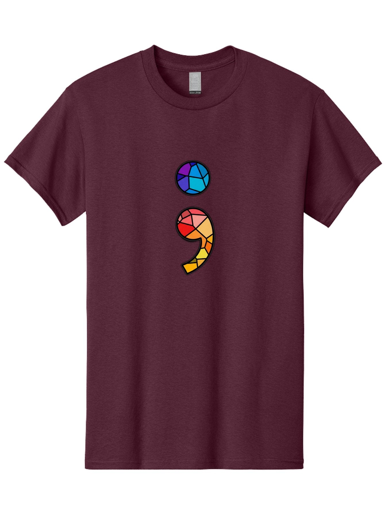 Semicolon-Project-Logo Men'S Graphic Tee, 100% Cotton, Comfortable Casual Summer Wear, Machine Washable, Colorful Mosaic, Stained Glass Effect, Comma Punctuation Mark, Vibrant Colors, Abstract Design, Creative Typography, Mosaic Art Bae096 6