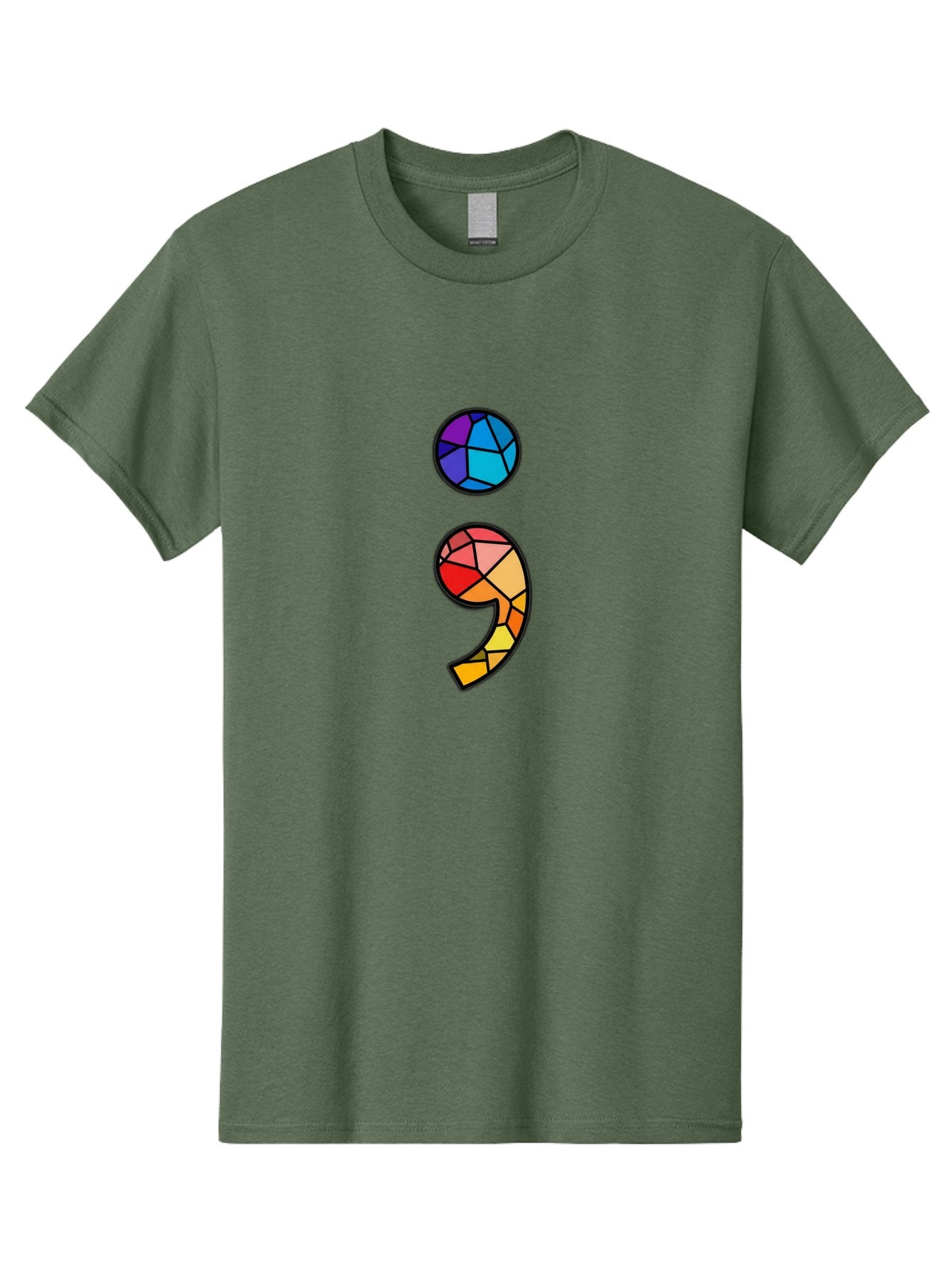 Semicolon-Project-Logo Men'S Graphic Tee, 100% Cotton, Comfortable Casual Summer Wear, Machine Washable, Colorful Mosaic, Stained Glass Effect, Comma Punctuation Mark, Vibrant Colors, Abstract Design, Creative Typography, Mosaic Art Bae096 4