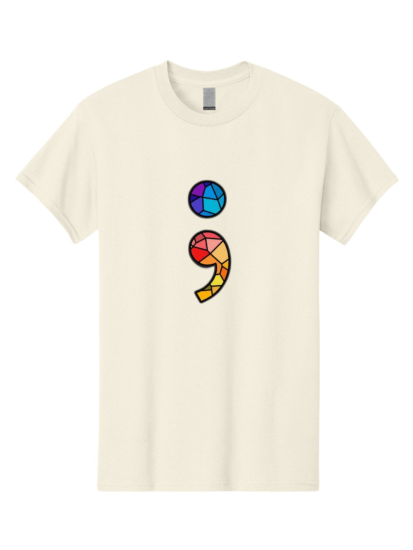 Semicolon-Project-Logo Men'S Graphic Tee, 100% Cotton, Comfortable Casual Summer Wear, Machine Washable, Colorful Mosaic, Stained Glass Effect, Comma Punctuation Mark, Vibrant Colors, Abstract Design, Creative Typography, Mosaic Art Bae096 13