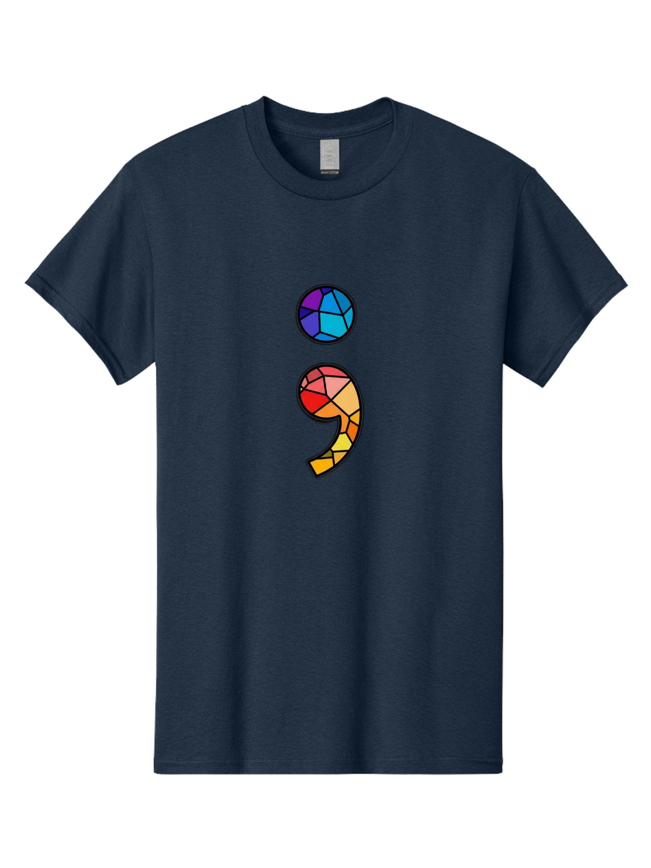 Semicolon-Project-Logo Men'S Graphic Tee, 100% Cotton, Comfortable Casual Summer Wear, Machine Washable, Colorful Mosaic, Stained Glass Effect, Comma Punctuation Mark, Vibrant Colors, Abstract Design, Creative Typography, Mosaic Art Bae096 12