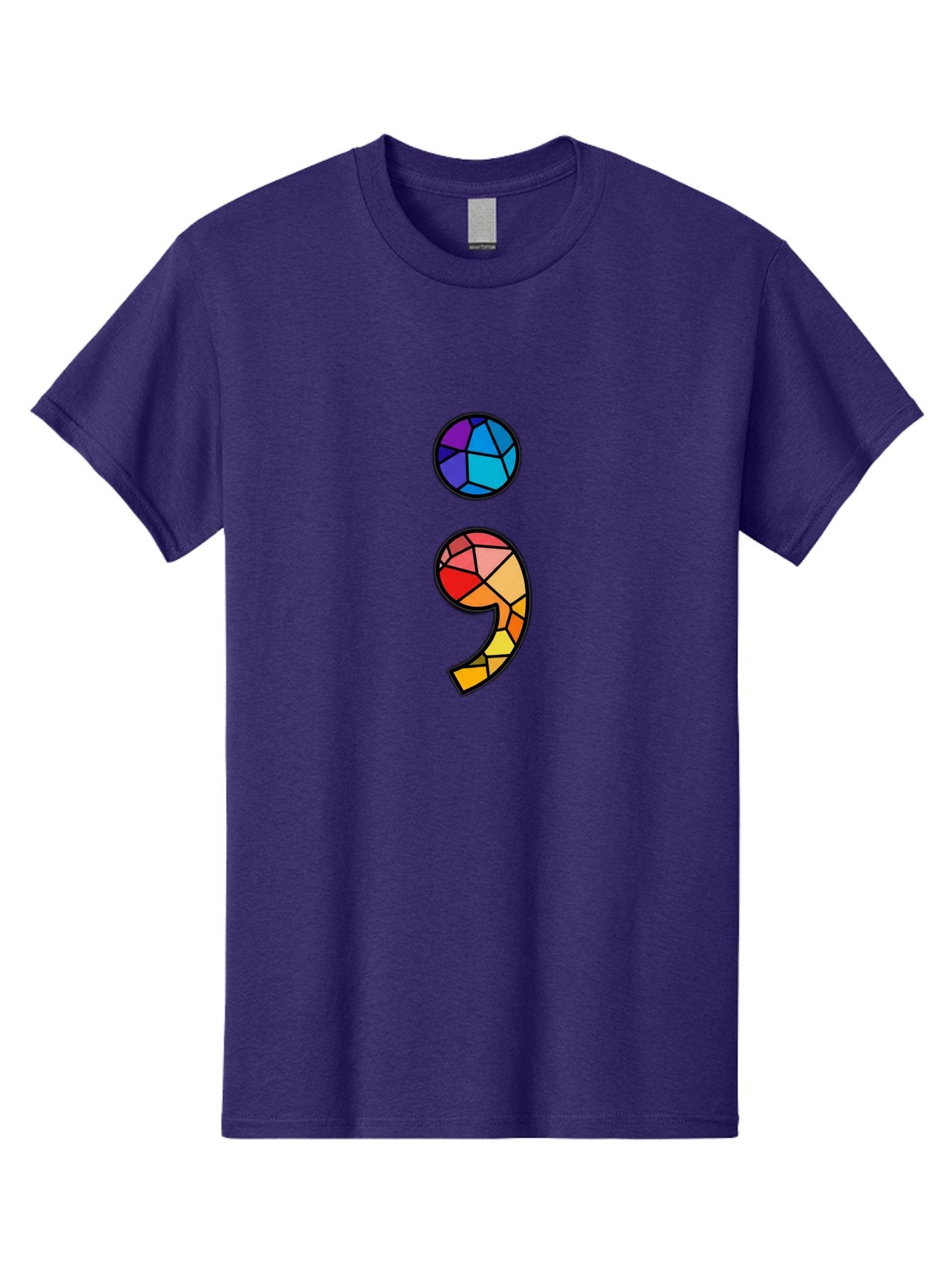 Semicolon-Project-Logo Men'S Graphic Tee, 100% Cotton, Comfortable Casual Summer Wear, Machine Washable, Colorful Mosaic, Stained Glass Effect, Comma Punctuation Mark, Vibrant Colors, Abstract Design, Creative Typography, Mosaic Art Bae096