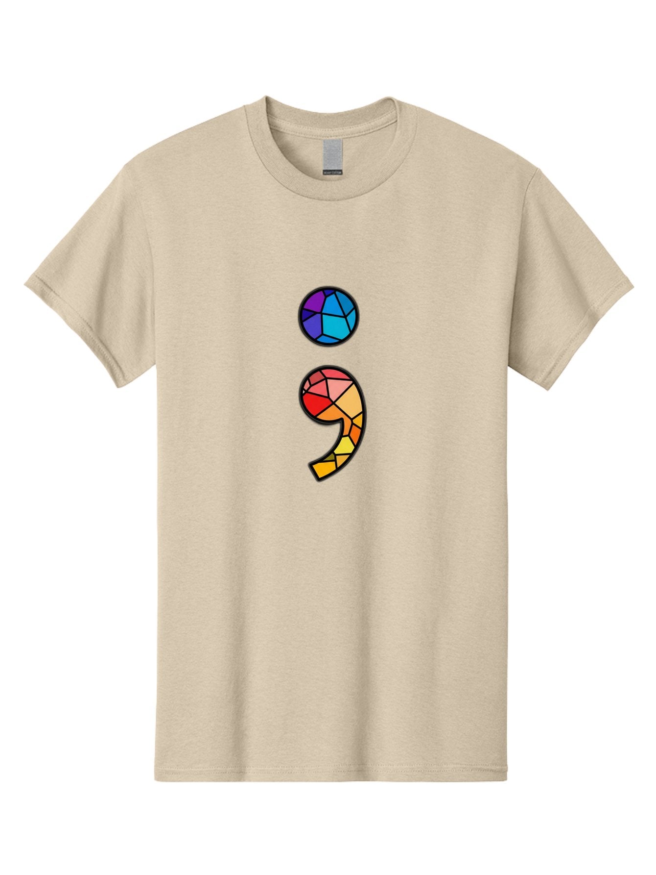 Semicolon-Project-Logo Men'S Graphic Tee, 100% Cotton, Comfortable Casual Summer Wear, Machine Washable, Colorful Mosaic, Stained Glass Effect, Comma Punctuation Mark, Vibrant Colors, Abstract Design, Creative Typography, Mosaic Art Bae096 8