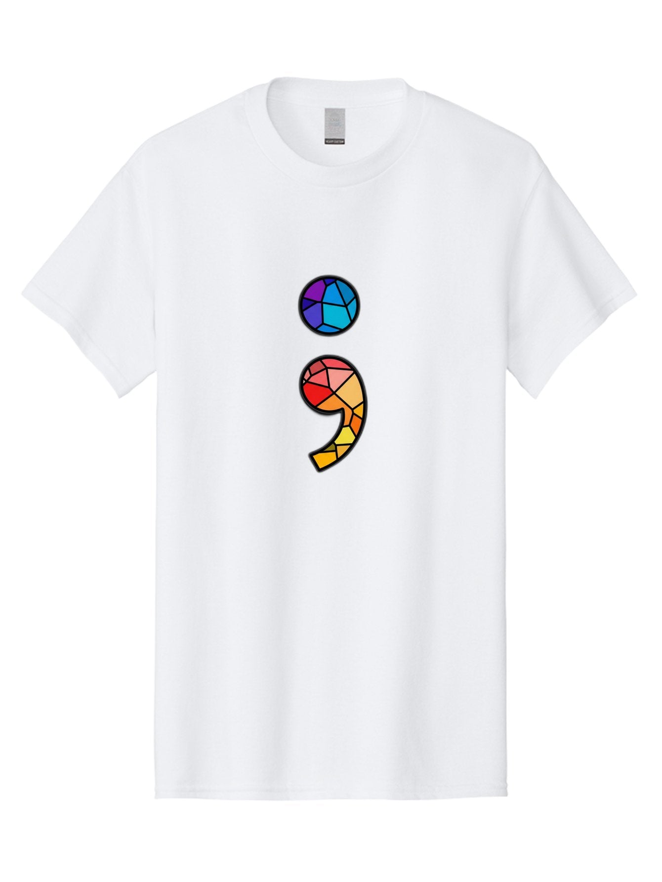 Semicolon-Project-Logo Men'S Graphic Tee, 100% Cotton, Comfortable Casual Summer Wear, Machine Washable, Colorful Mosaic, Stained Glass Effect, Comma Punctuation Mark, Vibrant Colors, Abstract Design, Creative Typography, Mosaic Art Bae096 3
