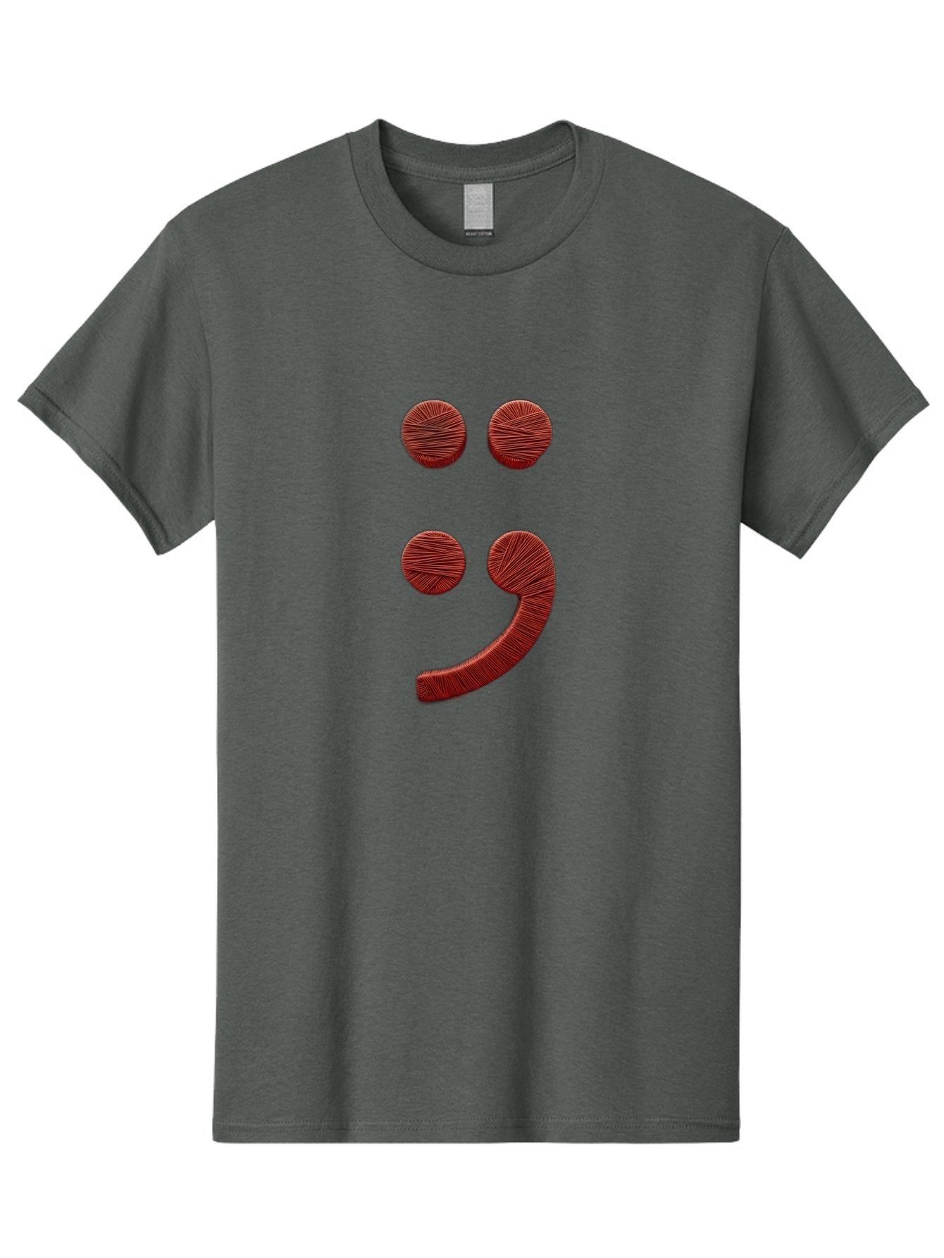 Semicolon-Smiley Men'S Graphic Tee, 100% Cotton, Comfortable Casual Summer Wear, Machine Washable, Semicolon Project Symbol, Mental Health Awareness Emoji, Red Textured Punctuation, Creative Typography, Emotional Expression, Quirky Design, Bae097 3