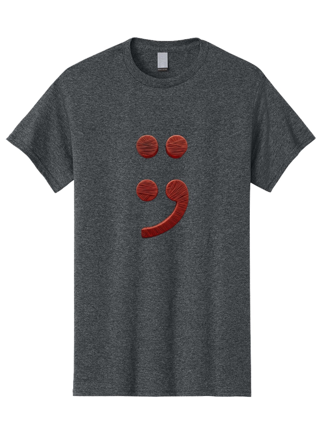 Semicolon-Smiley Men'S Graphic Tee, 100% Cotton, Comfortable Casual Summer Wear, Machine Washable, Semicolon Project Symbol, Mental Health Awareness Emoji, Red Textured Punctuation, Creative Typography, Emotional Expression, Quirky Design, Bae097