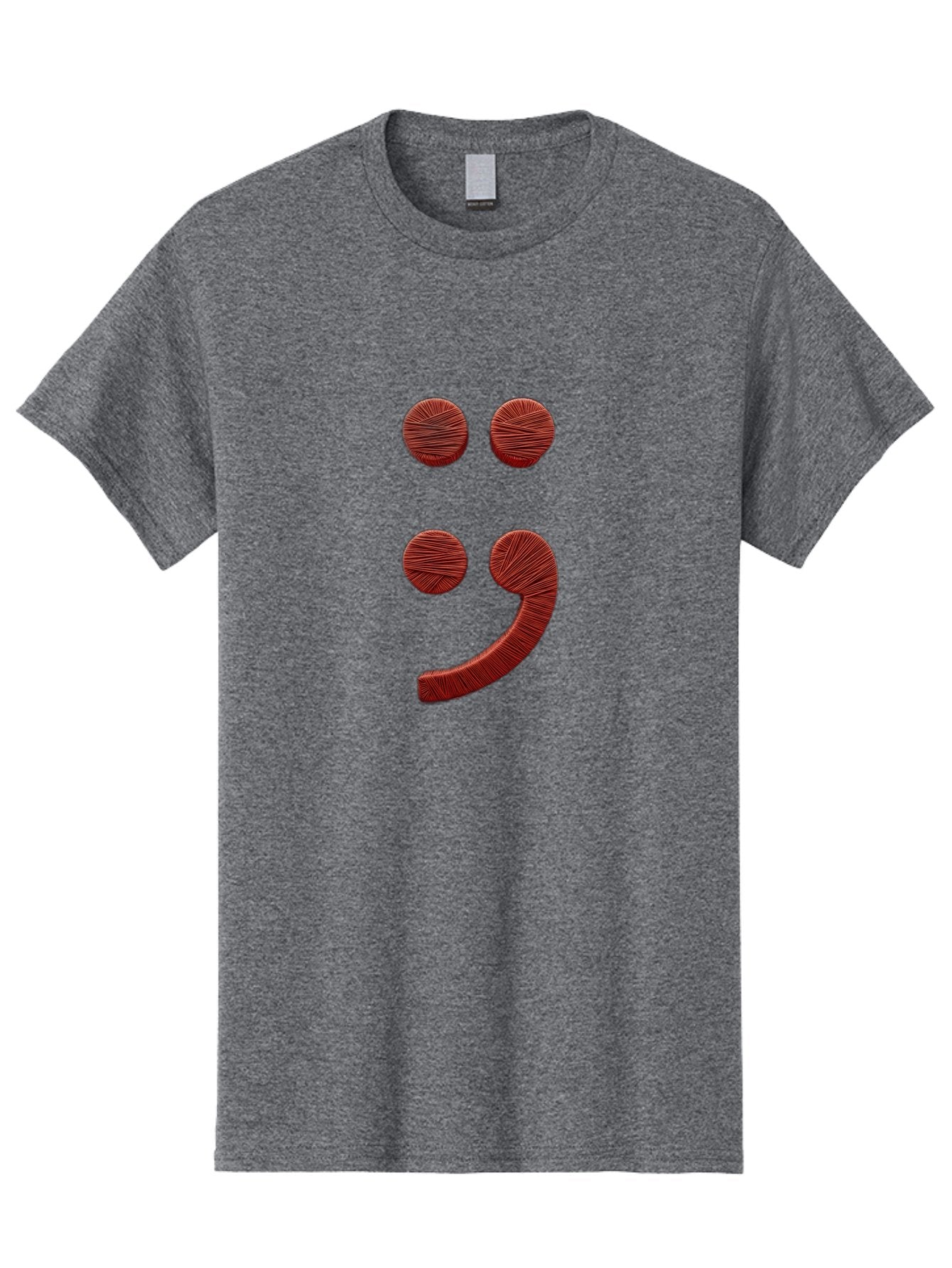 Semicolon-Smiley Men'S Graphic Tee, 100% Cotton, Comfortable Casual Summer Wear, Machine Washable, Semicolon Project Symbol, Mental Health Awareness Emoji, Red Textured Punctuation, Creative Typography, Emotional Expression, Quirky Design, Bae097 6