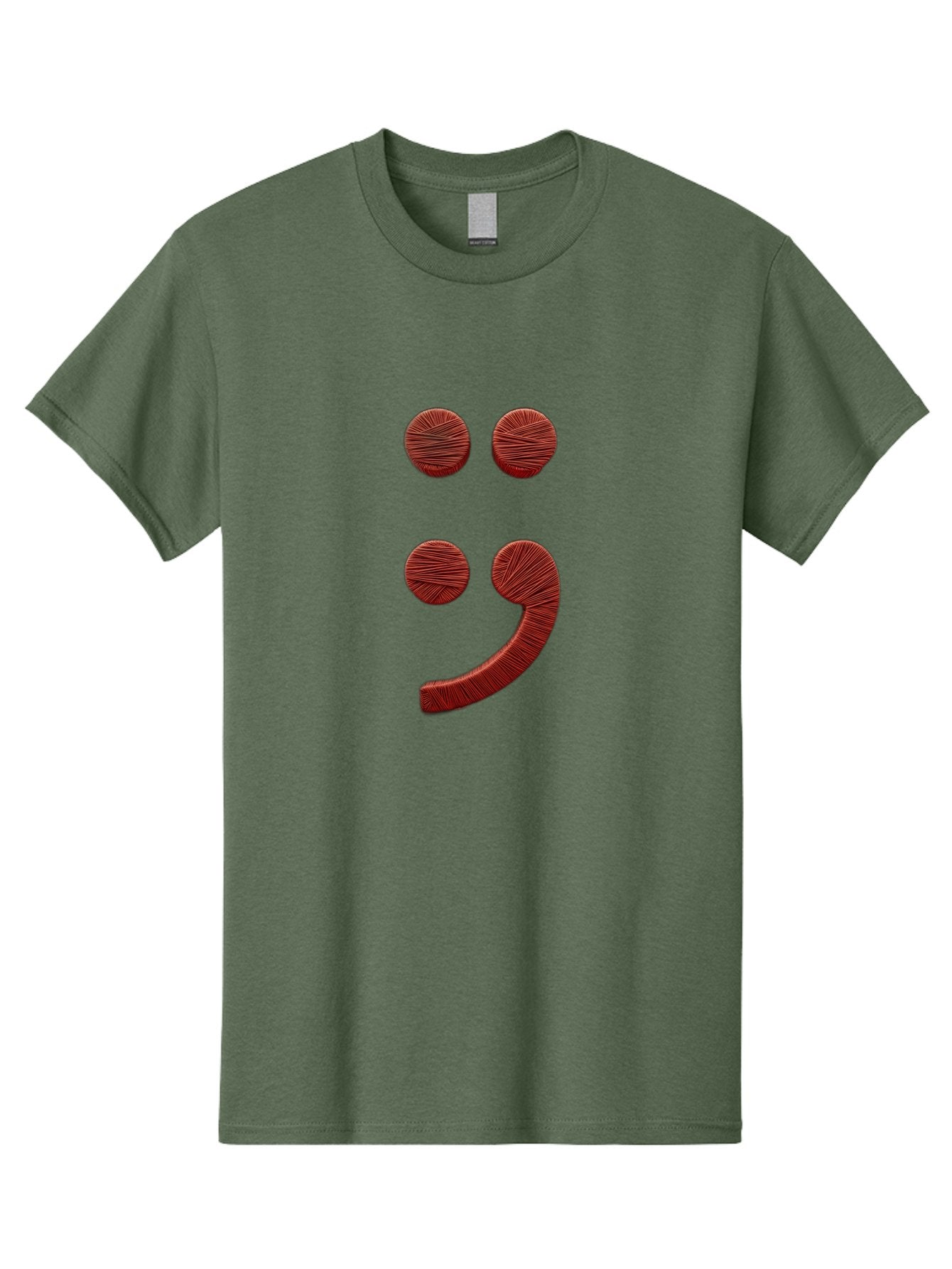 Semicolon-Smiley Men'S Graphic Tee, 100% Cotton, Comfortable Casual Summer Wear, Machine Washable, Semicolon Project Symbol, Mental Health Awareness Emoji, Red Textured Punctuation, Creative Typography, Emotional Expression, Quirky Design, Bae097 5