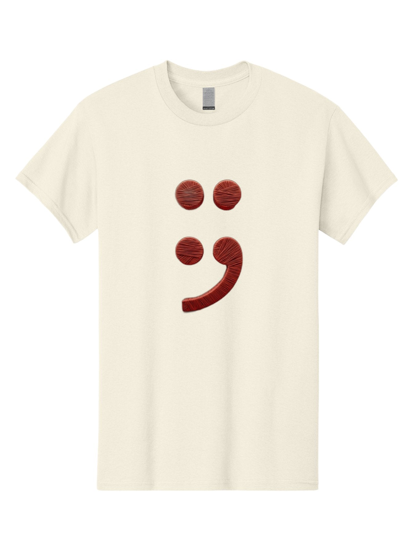 Semicolon-Smiley Men'S Graphic Tee, 100% Cotton, Comfortable Casual Summer Wear, Machine Washable, Semicolon Project Symbol, Mental Health Awareness Emoji, Red Textured Punctuation, Creative Typography, Emotional Expression, Quirky Design, Bae097 7