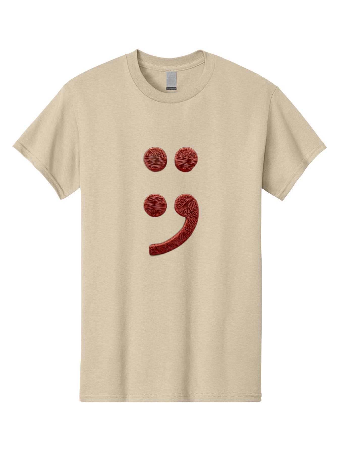 Semicolon-Smiley Men'S Graphic Tee, 100% Cotton, Comfortable Casual Summer Wear, Machine Washable, Semicolon Project Symbol, Mental Health Awareness Emoji, Red Textured Punctuation, Creative Typography, Emotional Expression, Quirky Design, Bae097 10