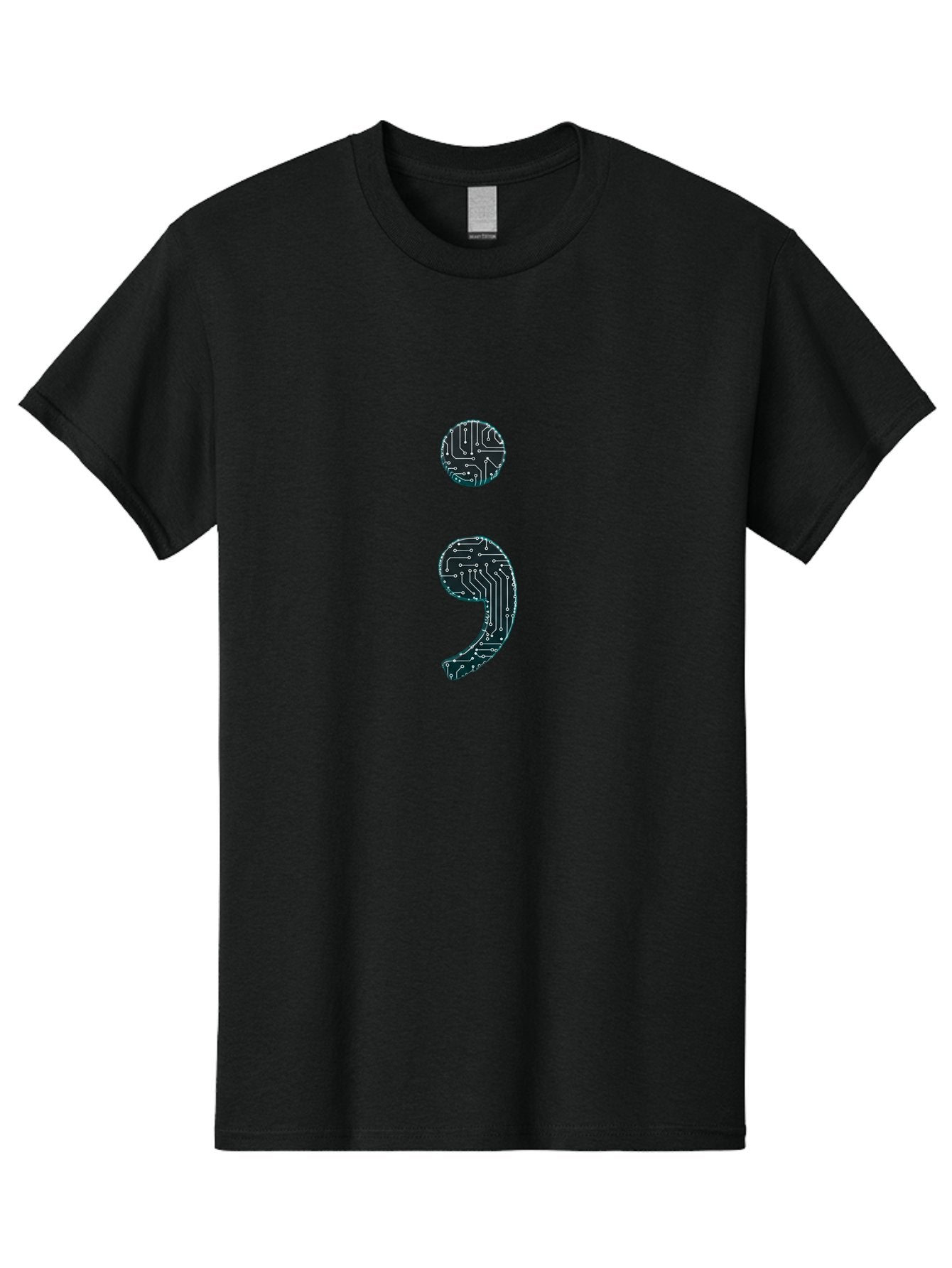 Semicolon Men'S Graphic Tee, 100% Cotton, Comfortable Casual Summer Wear, Machine Washable, Semicolon Symbol, Punctuation Mark, Circuit Board Pattern, Abstract Design, Futuristic Style, Tech-Inspired Art, Code-Related Graphics, Bae098 5