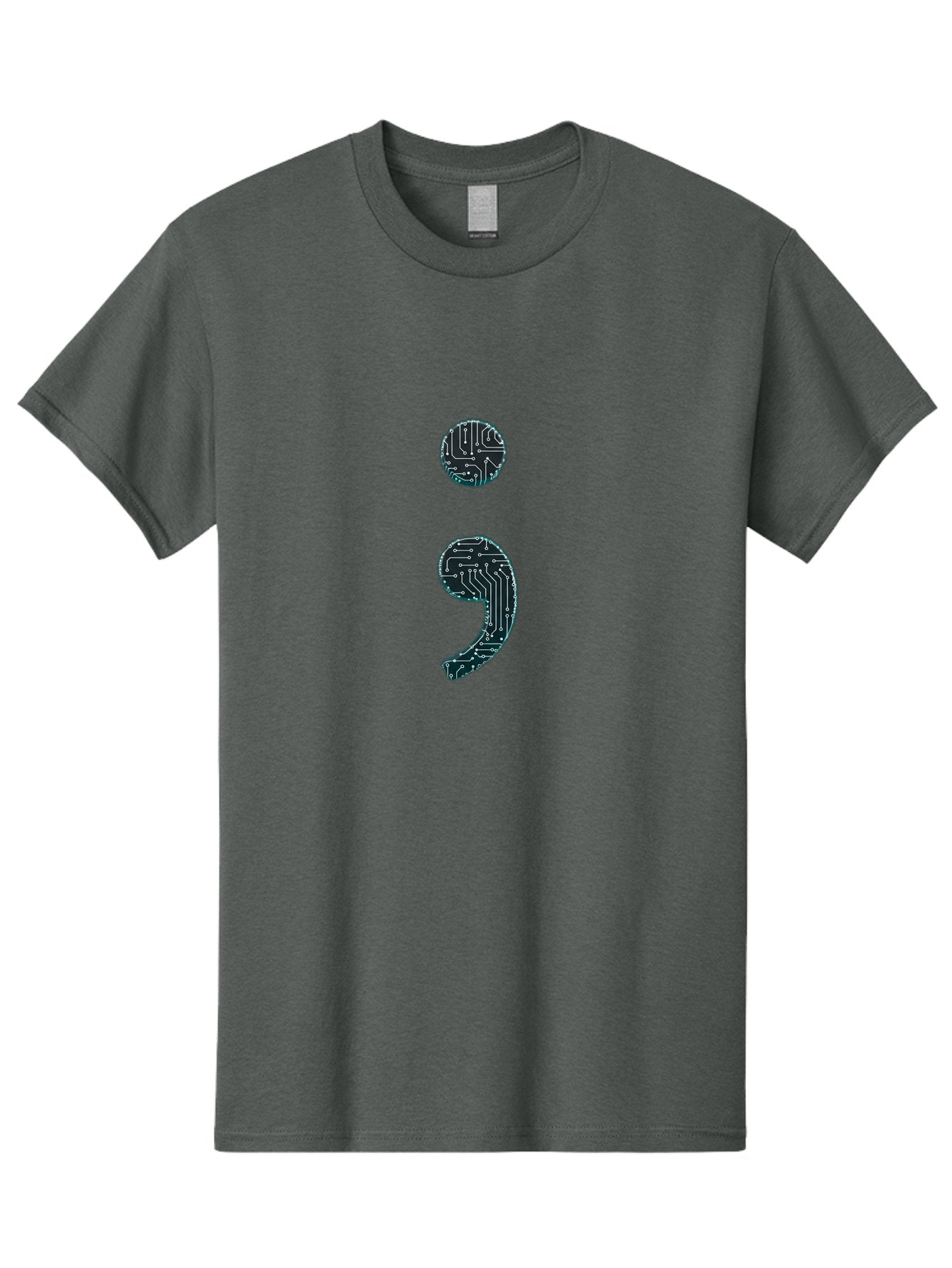 Semicolon Men'S Graphic Tee, 100% Cotton, Comfortable Casual Summer Wear, Machine Washable, Semicolon Symbol, Punctuation Mark, Circuit Board Pattern, Abstract Design, Futuristic Style, Tech-Inspired Art, Code-Related Graphics, Bae098 12