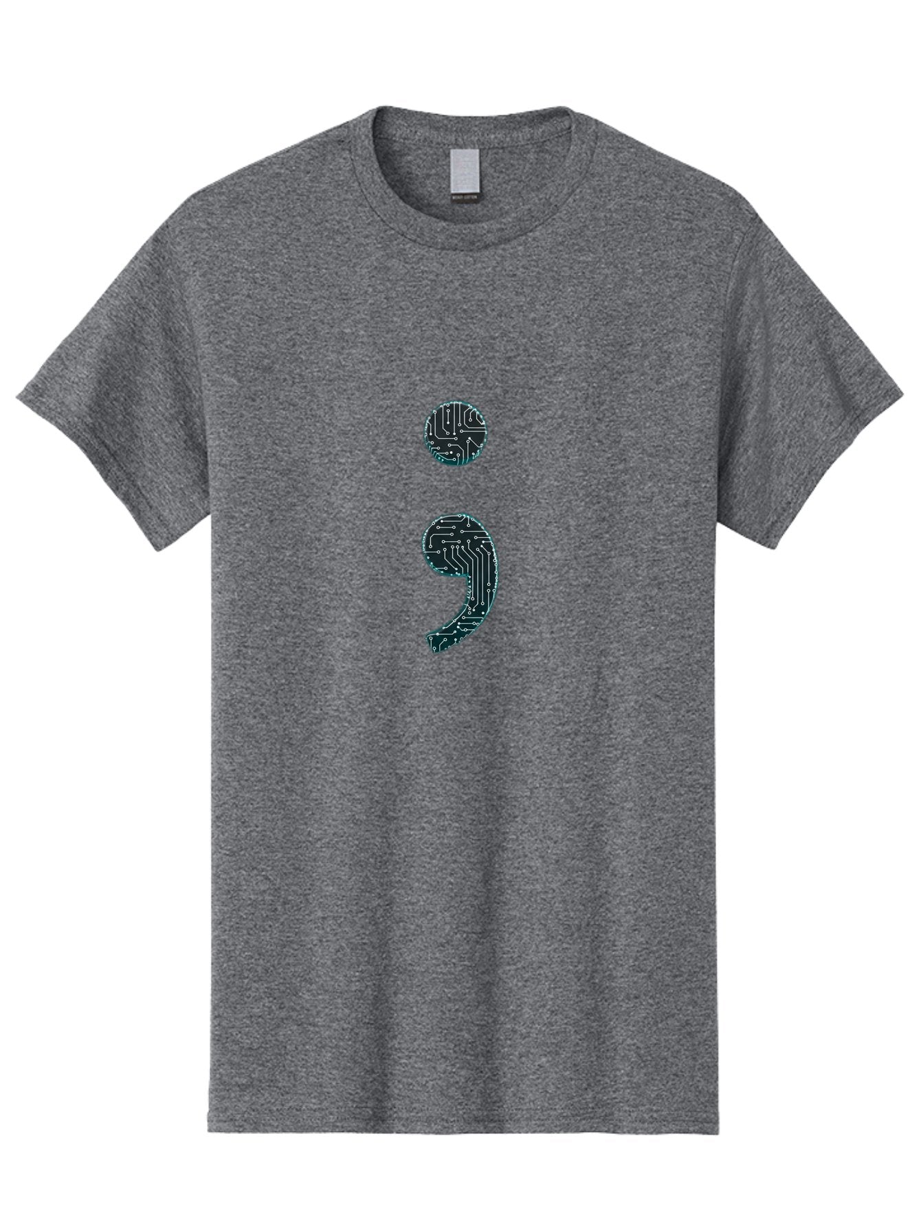 Semicolon Men'S Graphic Tee, 100% Cotton, Comfortable Casual Summer Wear, Machine Washable, Semicolon Symbol, Punctuation Mark, Circuit Board Pattern, Abstract Design, Futuristic Style, Tech-Inspired Art, Code-Related Graphics, Bae098 15