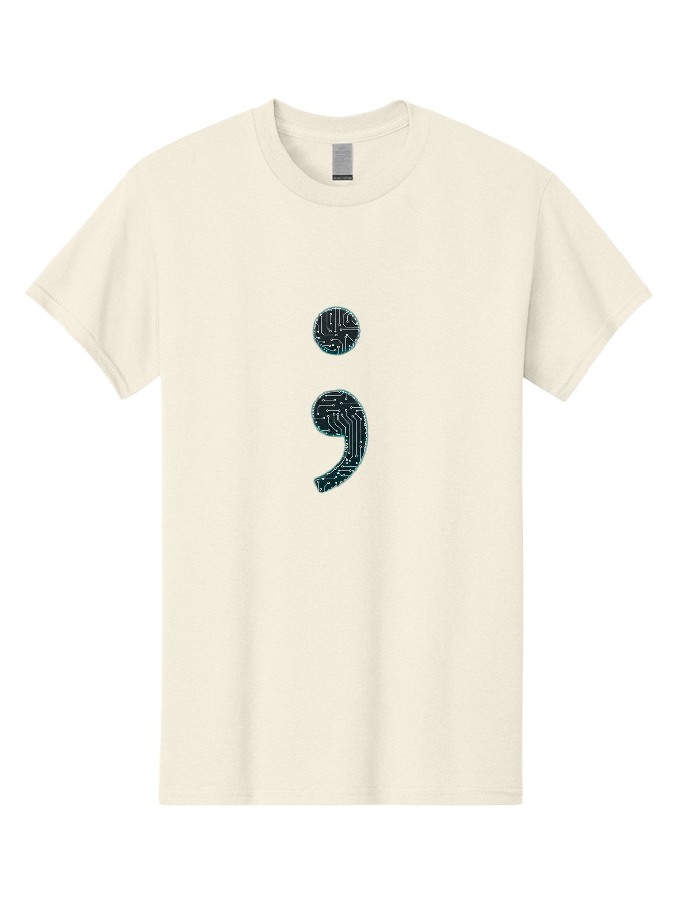 Semicolon Men'S Graphic Tee, 100% Cotton, Comfortable Casual Summer Wear, Machine Washable, Semicolon Symbol, Punctuation Mark, Circuit Board Pattern, Abstract Design, Futuristic Style, Tech-Inspired Art, Code-Related Graphics, Bae098 14