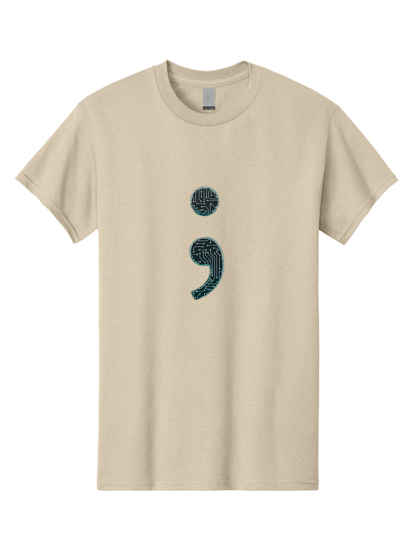 Semicolon Men'S Graphic Tee, 100% Cotton, Comfortable Casual Summer Wear, Machine Washable, Semicolon Symbol, Punctuation Mark, Circuit Board Pattern, Abstract Design, Futuristic Style, Tech-Inspired Art, Code-Related Graphics, Bae098 9