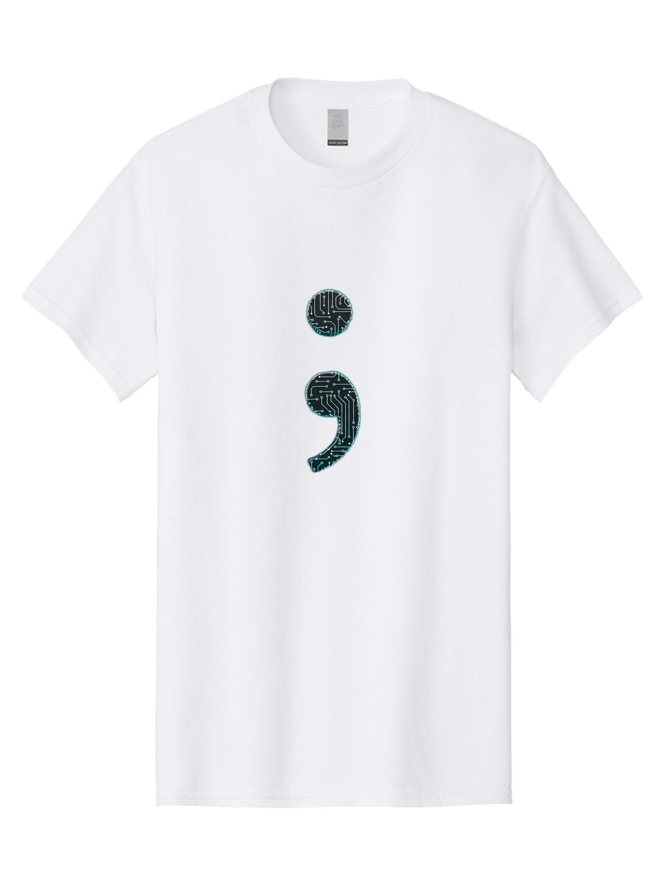 Semicolon Men'S Graphic Tee, 100% Cotton, Comfortable Casual Summer Wear, Machine Washable, Semicolon Symbol, Punctuation Mark, Circuit Board Pattern, Abstract Design, Futuristic Style, Tech-Inspired Art, Code-Related Graphics, Bae098