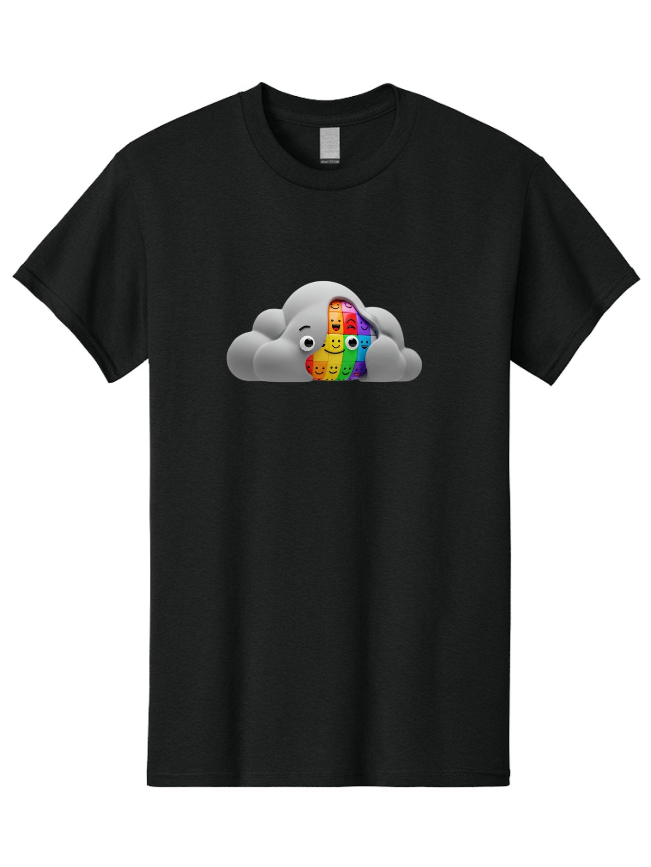 Smiley-Cloud Men'S Graphic Tee, 100% Cotton, Comfortable Casual Summer Wear, Machine Washable, Cartoon Cloud, Emoticon Grid, Diverse Emotions, Emotional Expression, Facial Expressions, Colorful, Emoticons, Rainbow Colors, Mental Health, Bae099 4