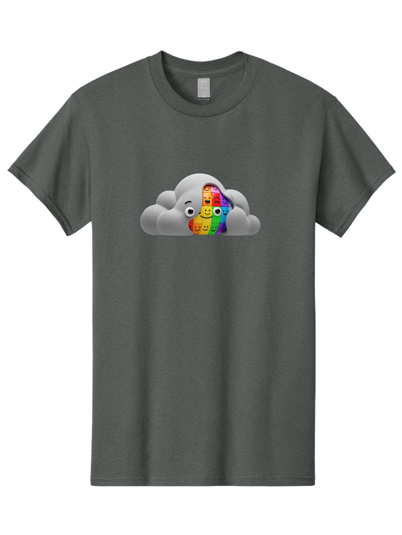 Smiley-Cloud Men'S Graphic Tee, 100% Cotton, Comfortable Casual Summer Wear, Machine Washable, Cartoon Cloud, Emoticon Grid, Diverse Emotions, Emotional Expression, Facial Expressions, Colorful, Emoticons, Rainbow Colors, Mental Health, Bae099 5