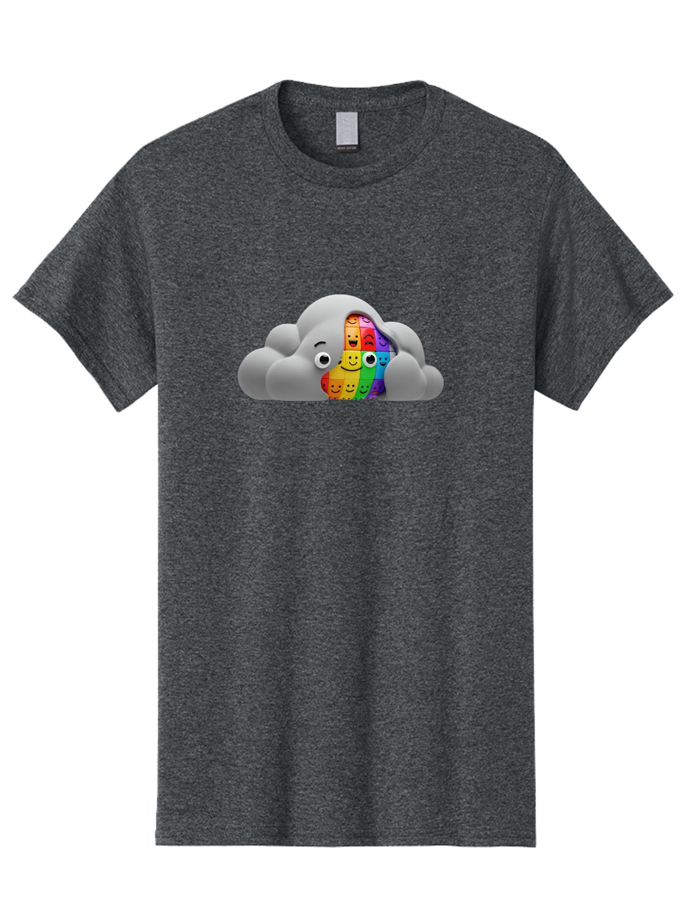 Smiley-Cloud Men'S Graphic Tee, 100% Cotton, Comfortable Casual Summer Wear, Machine Washable, Cartoon Cloud, Emoticon Grid, Diverse Emotions, Emotional Expression, Facial Expressions, Colorful, Emoticons, Rainbow Colors, Mental Health, Bae099