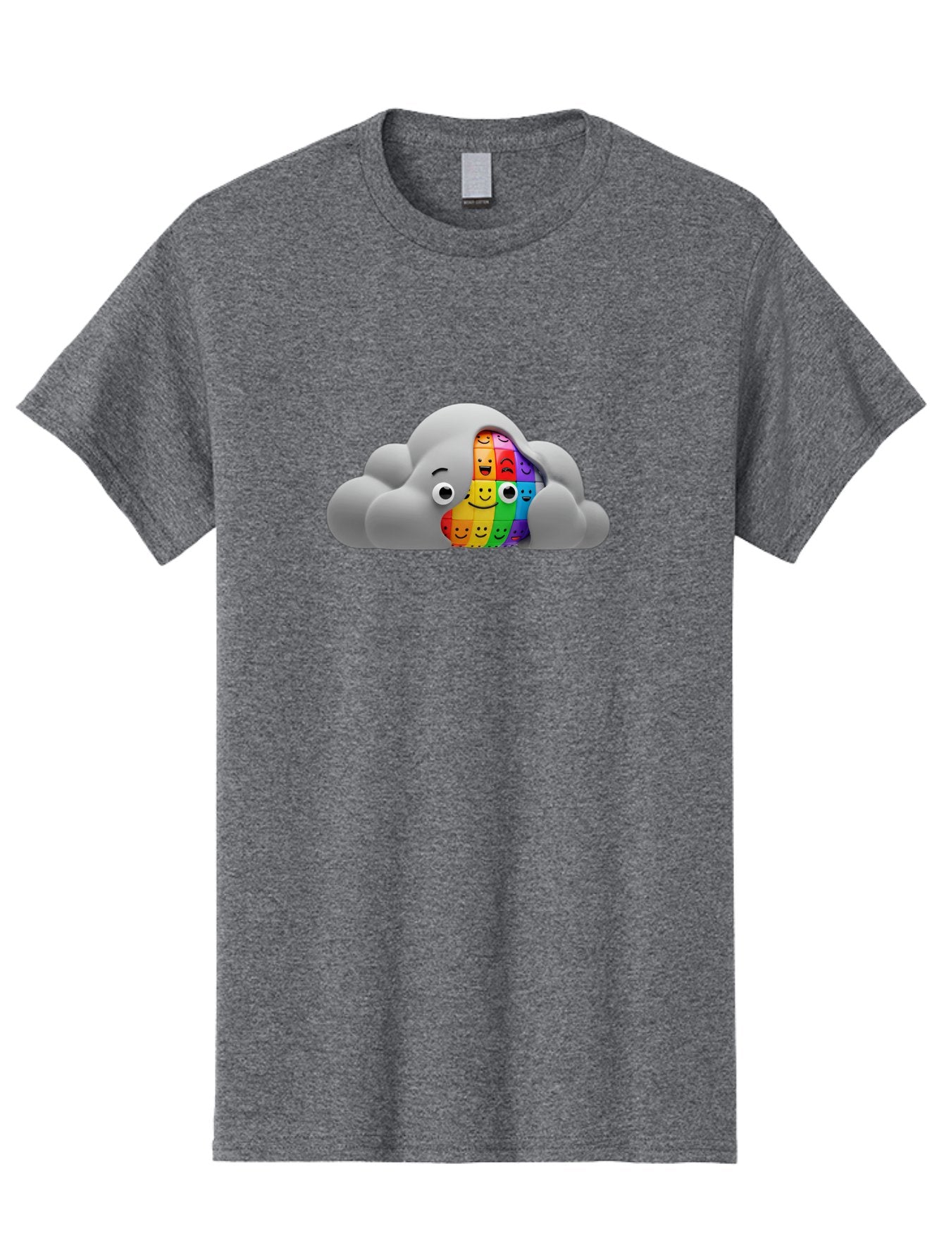 Smiley-Cloud Men'S Graphic Tee, 100% Cotton, Comfortable Casual Summer Wear, Machine Washable, Cartoon Cloud, Emoticon Grid, Diverse Emotions, Emotional Expression, Facial Expressions, Colorful, Emoticons, Rainbow Colors, Mental Health, Bae099 10
