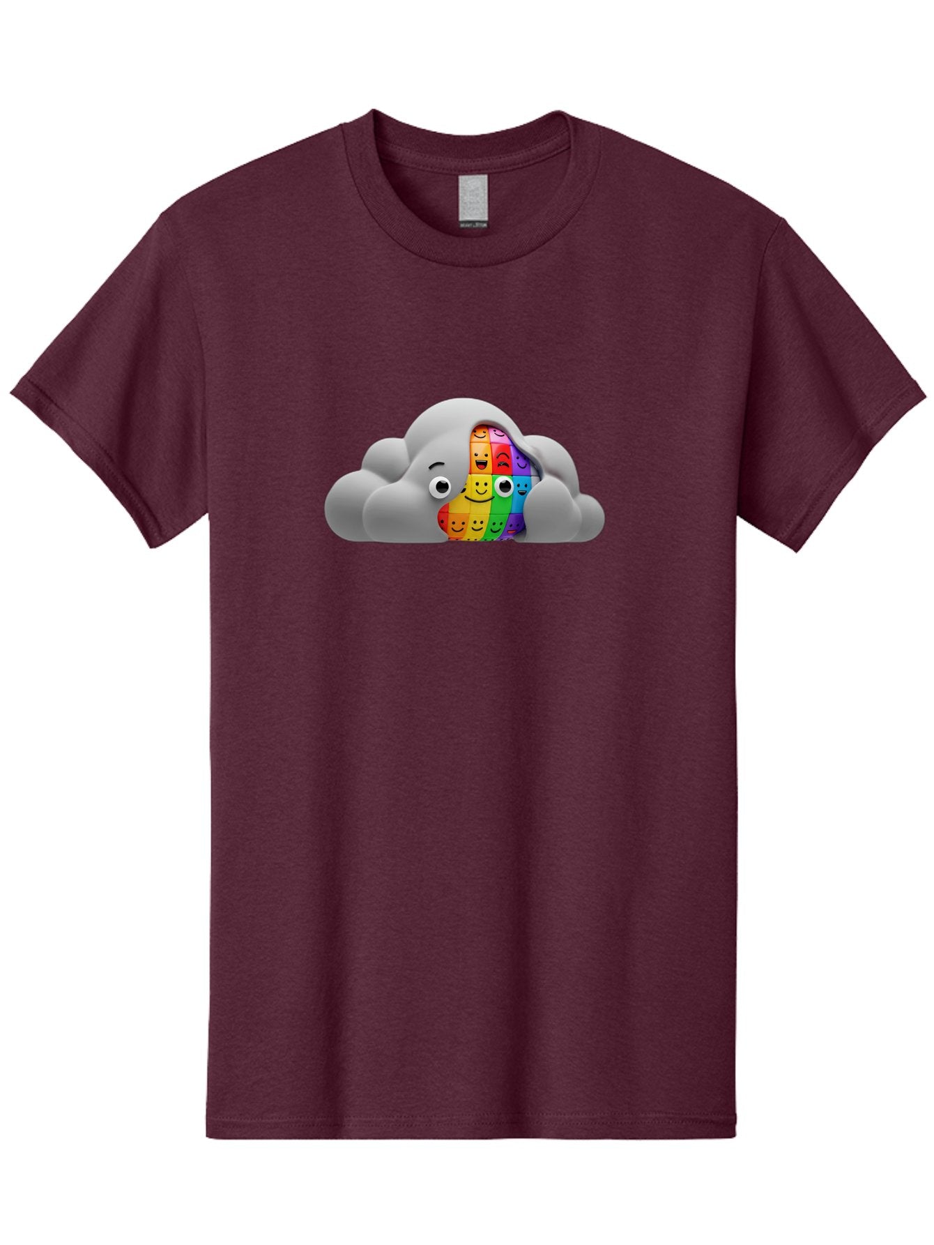 Smiley-Cloud Men'S Graphic Tee, 100% Cotton, Comfortable Casual Summer Wear, Machine Washable, Cartoon Cloud, Emoticon Grid, Diverse Emotions, Emotional Expression, Facial Expressions, Colorful, Emoticons, Rainbow Colors, Mental Health, Bae099 3