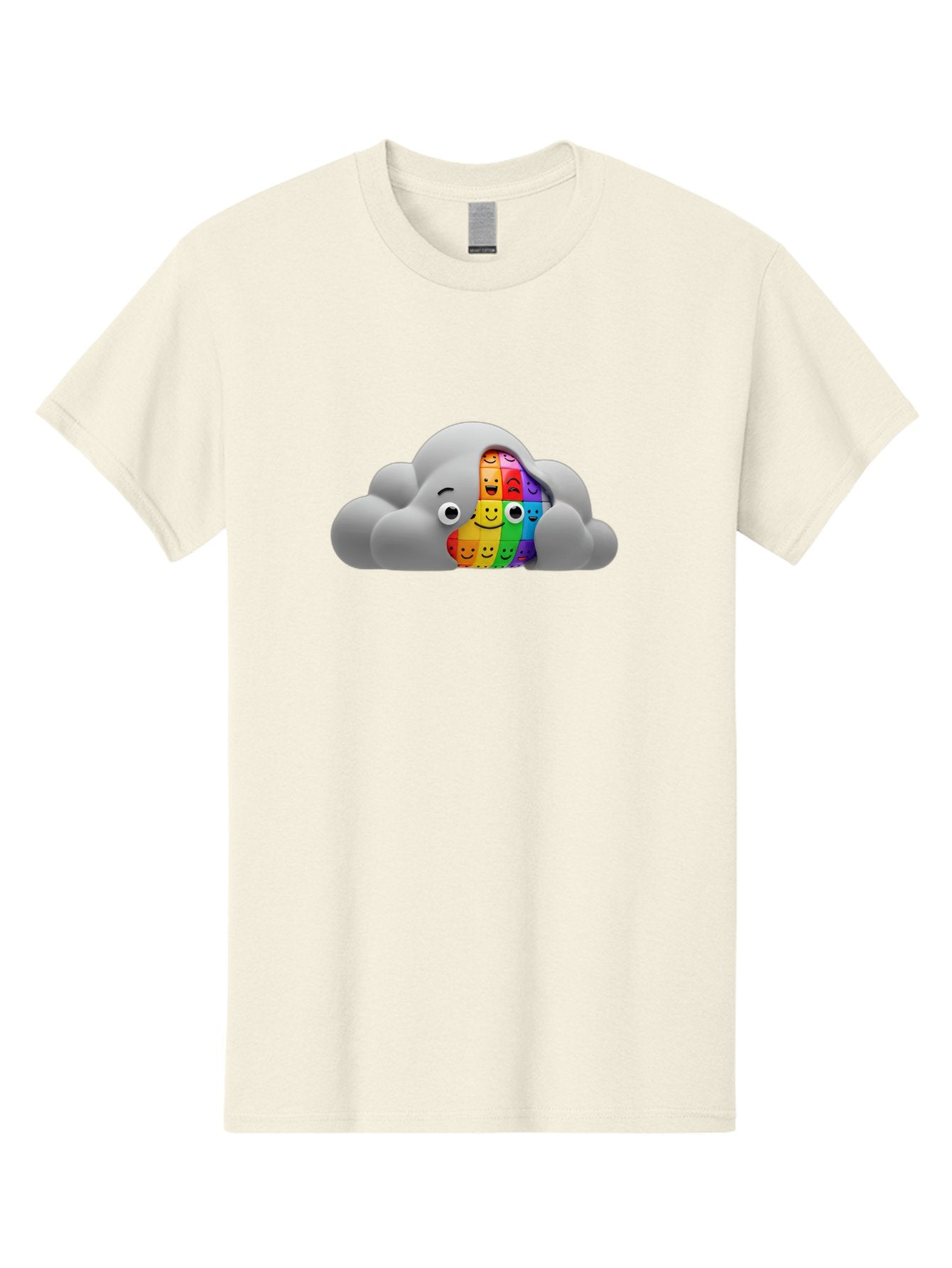 Smiley-Cloud Men'S Graphic Tee, 100% Cotton, Comfortable Casual Summer Wear, Machine Washable, Cartoon Cloud, Emoticon Grid, Diverse Emotions, Emotional Expression, Facial Expressions, Colorful, Emoticons, Rainbow Colors, Mental Health, Bae099 12