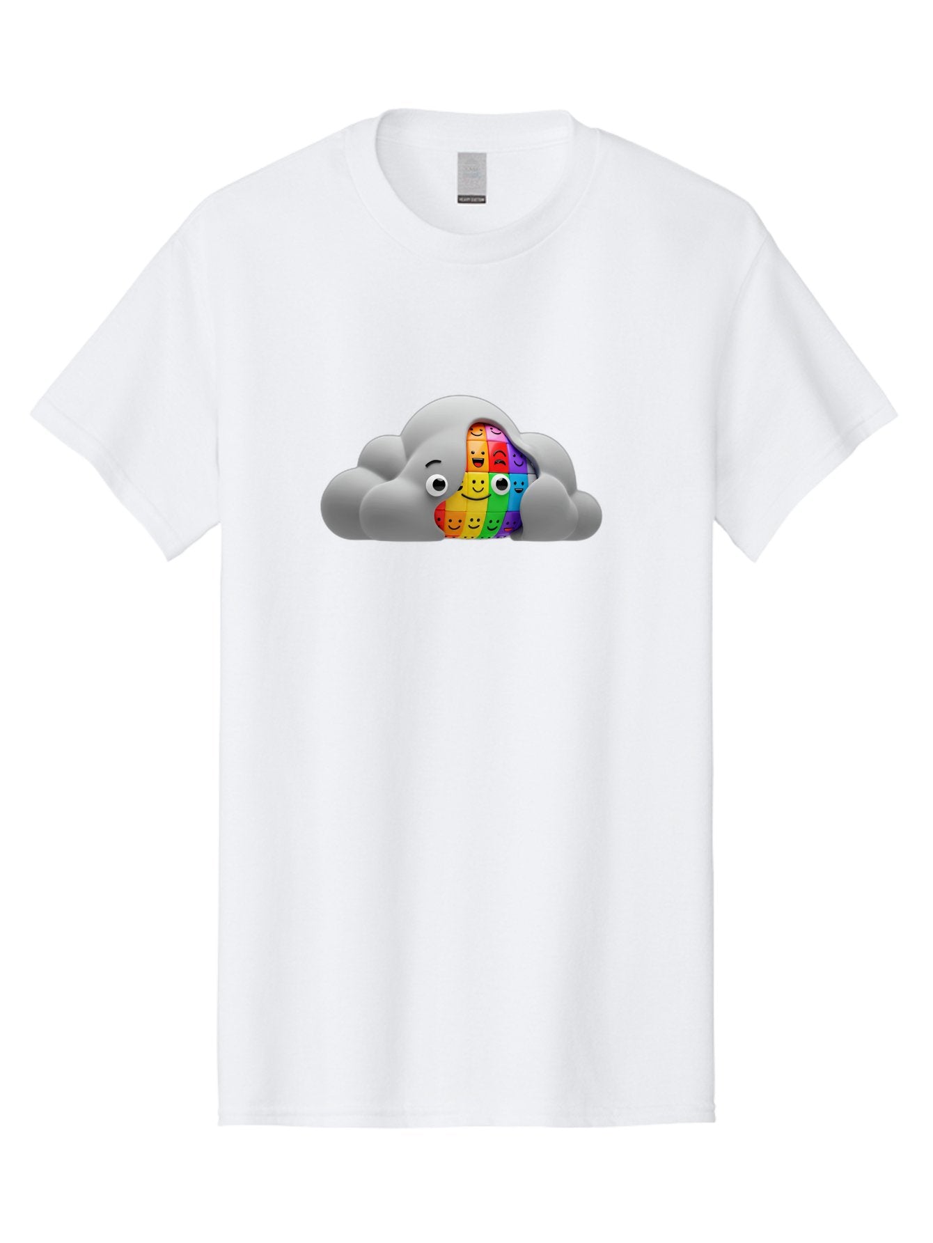 Smiley-Cloud Men'S Graphic Tee, 100% Cotton, Comfortable Casual Summer Wear, Machine Washable, Cartoon Cloud, Emoticon Grid, Diverse Emotions, Emotional Expression, Facial Expressions, Colorful, Emoticons, Rainbow Colors, Mental Health, Bae099 14
