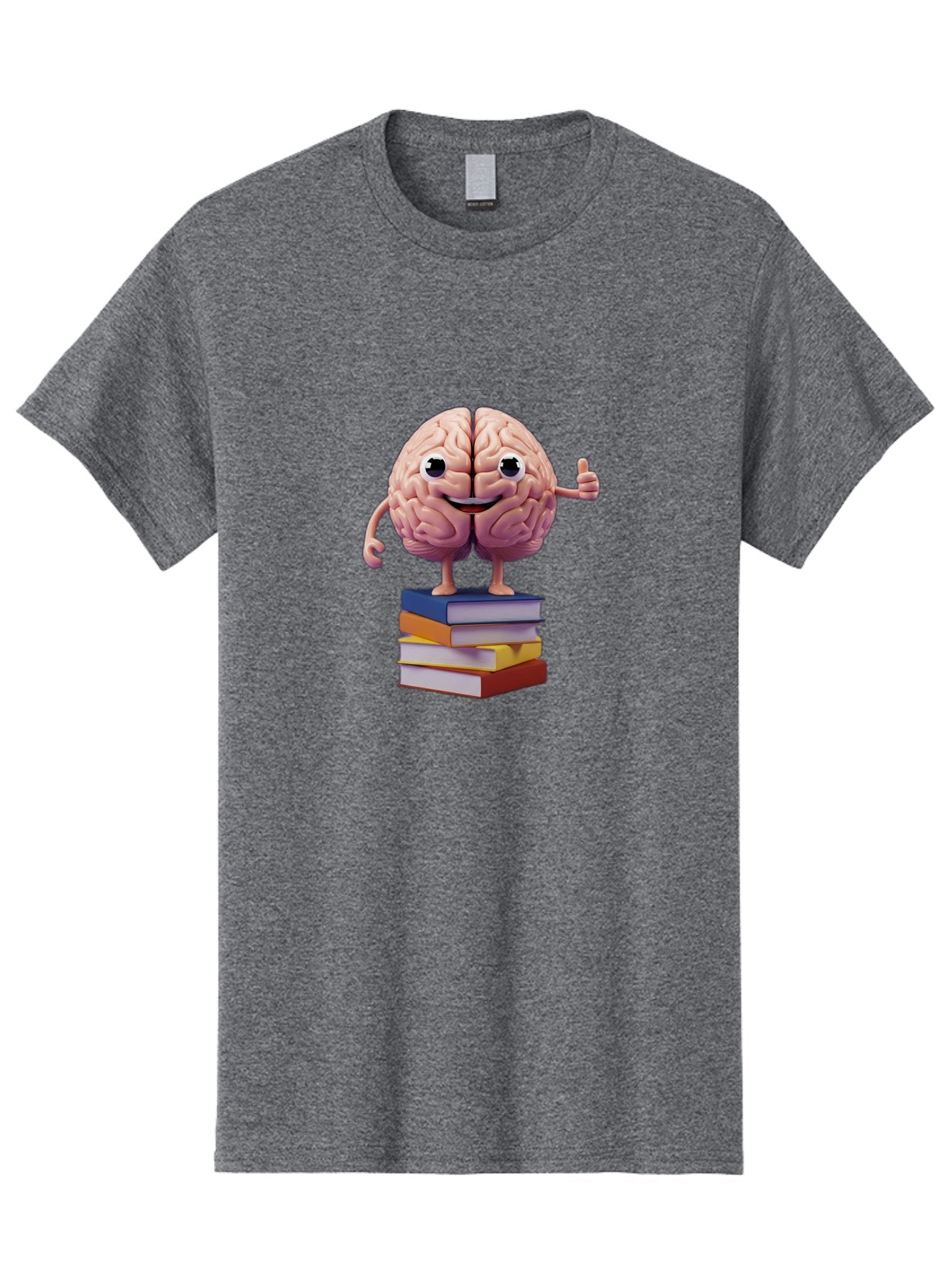Smiling-Brain-1 Men'S Graphic Tee, 100% Cotton, Comfortable Casual Summer Wear, Machine Washable, Cartoon Brain, Human Brain, Smiling Face, Thumbs Up, Books, Learning, Education, Knowledge, Intelligence, Cognitive Function Bae100 10