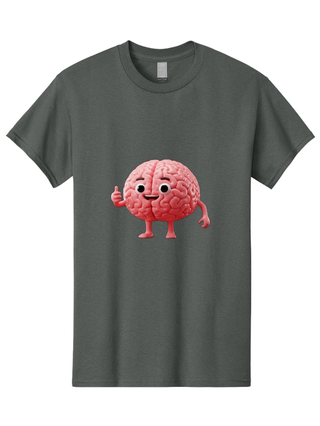 Smiling-Brain Men'S Graphic Tee, 100% Cotton, Comfortable Casual Summer Wear, Machine Washable, Cartoon Brain Character, Human Brain, Funny Illustration, Brain With Face, Thumbs Up Gesture, Smiling Brain, Cognitive Humor, Human Anatomy, Bae101 15