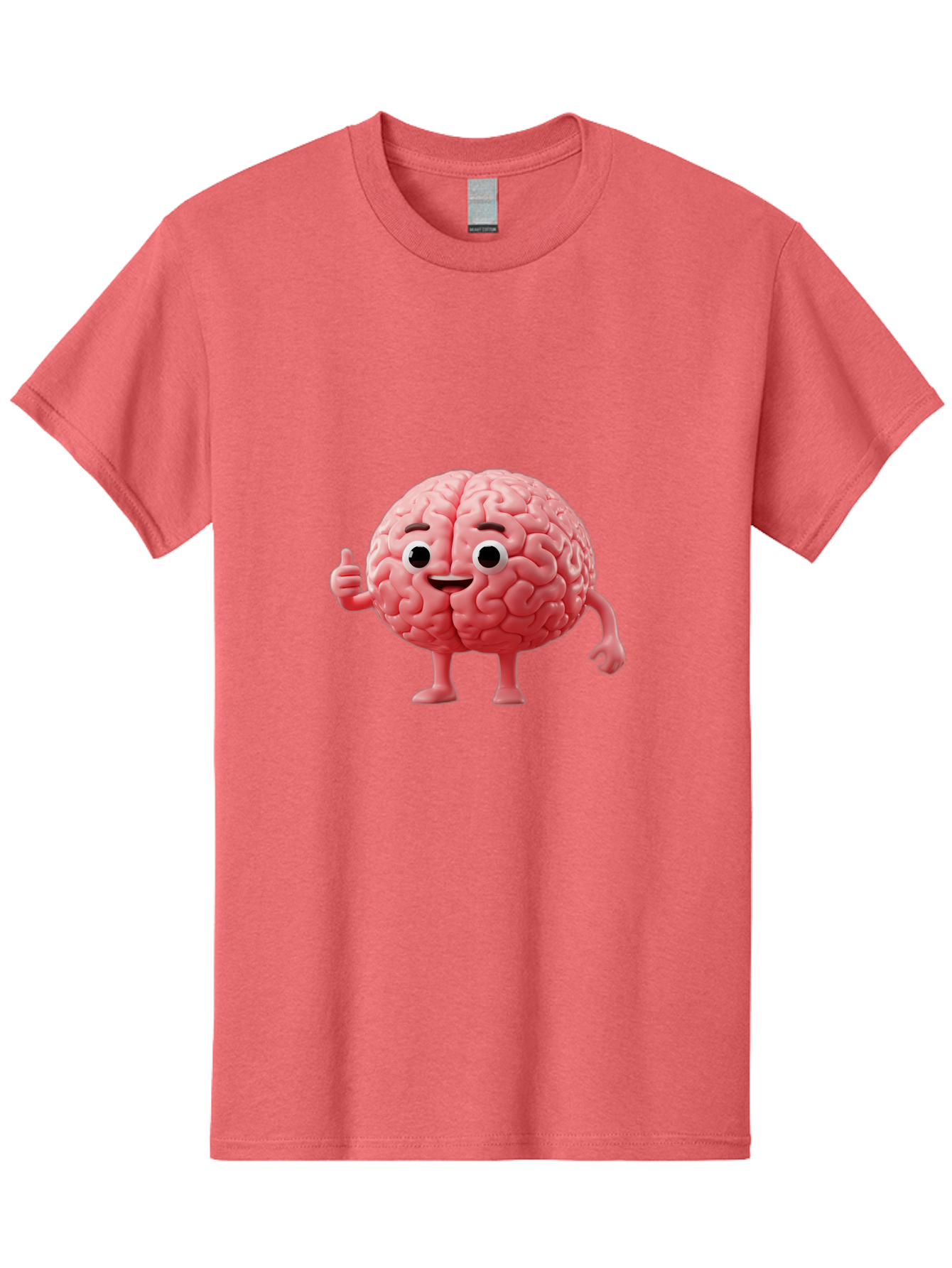 Smiling-Brain Men'S Graphic Tee, 100% Cotton, Comfortable Casual Summer Wear, Machine Washable, Cartoon Brain Character, Human Brain, Funny Illustration, Brain With Face, Thumbs Up Gesture, Smiling Brain, Cognitive Humor, Human Anatomy, Bae101 4