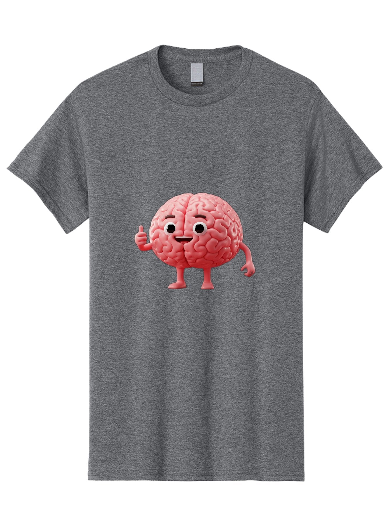 Smiling-Brain Men'S Graphic Tee, 100% Cotton, Comfortable Casual Summer Wear, Machine Washable, Cartoon Brain Character, Human Brain, Funny Illustration, Brain With Face, Thumbs Up Gesture, Smiling Brain, Cognitive Humor, Human Anatomy, Bae101 3