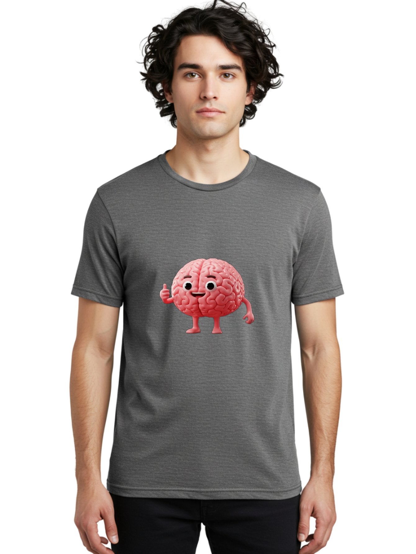 Smiling-Brain Men'S Graphic Tee, 100% Cotton, Comfortable Casual Summer Wear, Machine Washable, Cartoon Brain Character, Human Brain, Funny Illustration, Brain With Face, Thumbs Up Gesture, Smiling Brain, Cognitive Humor, Human Anatomy, Bae101 22