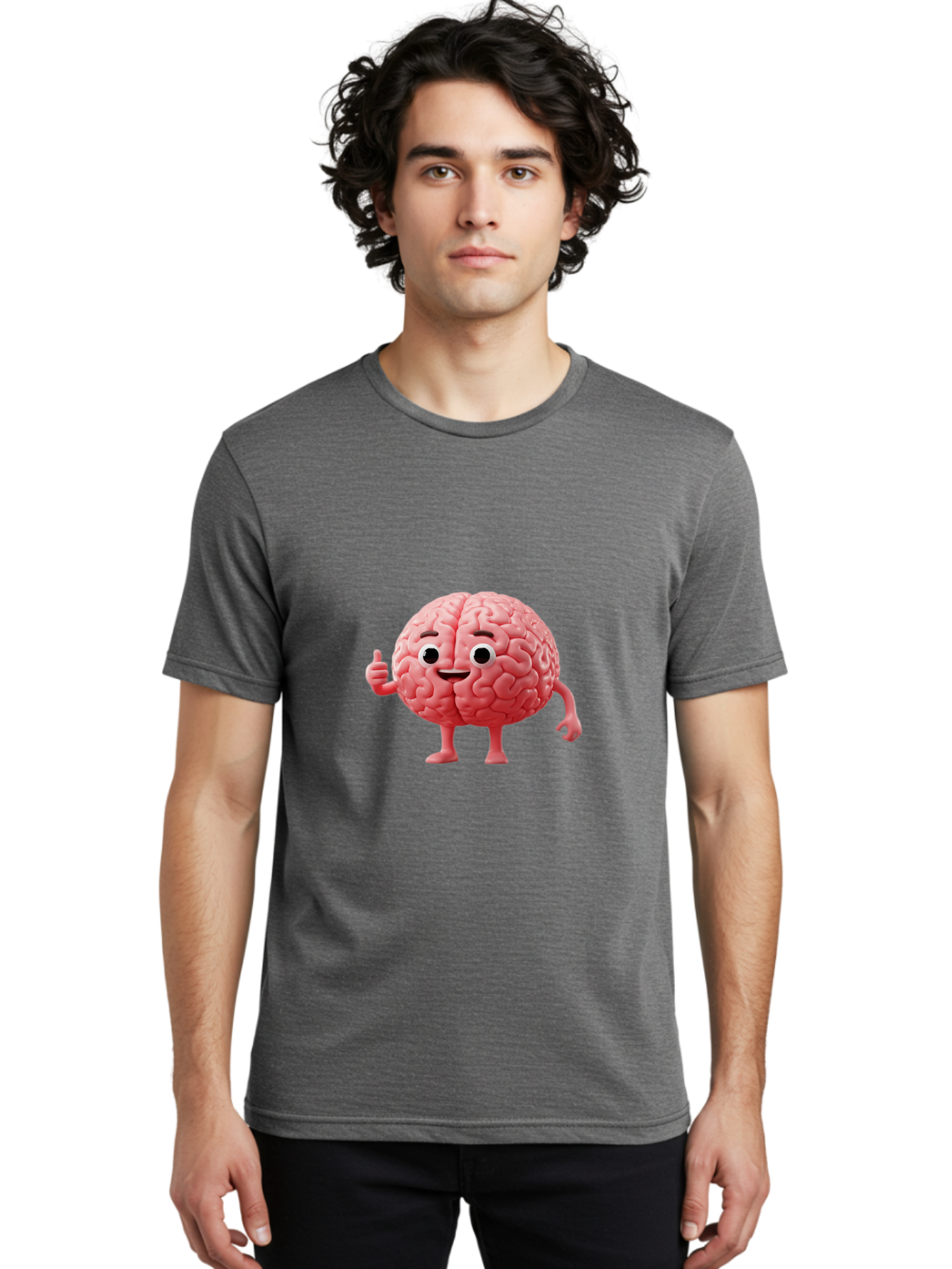 Smiling-Brain Men'S Graphic Tee, 100% Cotton, Comfortable Casual Summer Wear, Machine Washable, Cartoon Brain Character, Human Brain, Funny Illustration, Brain With Face, Thumbs Up Gesture, Smiling Brain, Cognitive Humor, Human Anatomy, Bae101 24