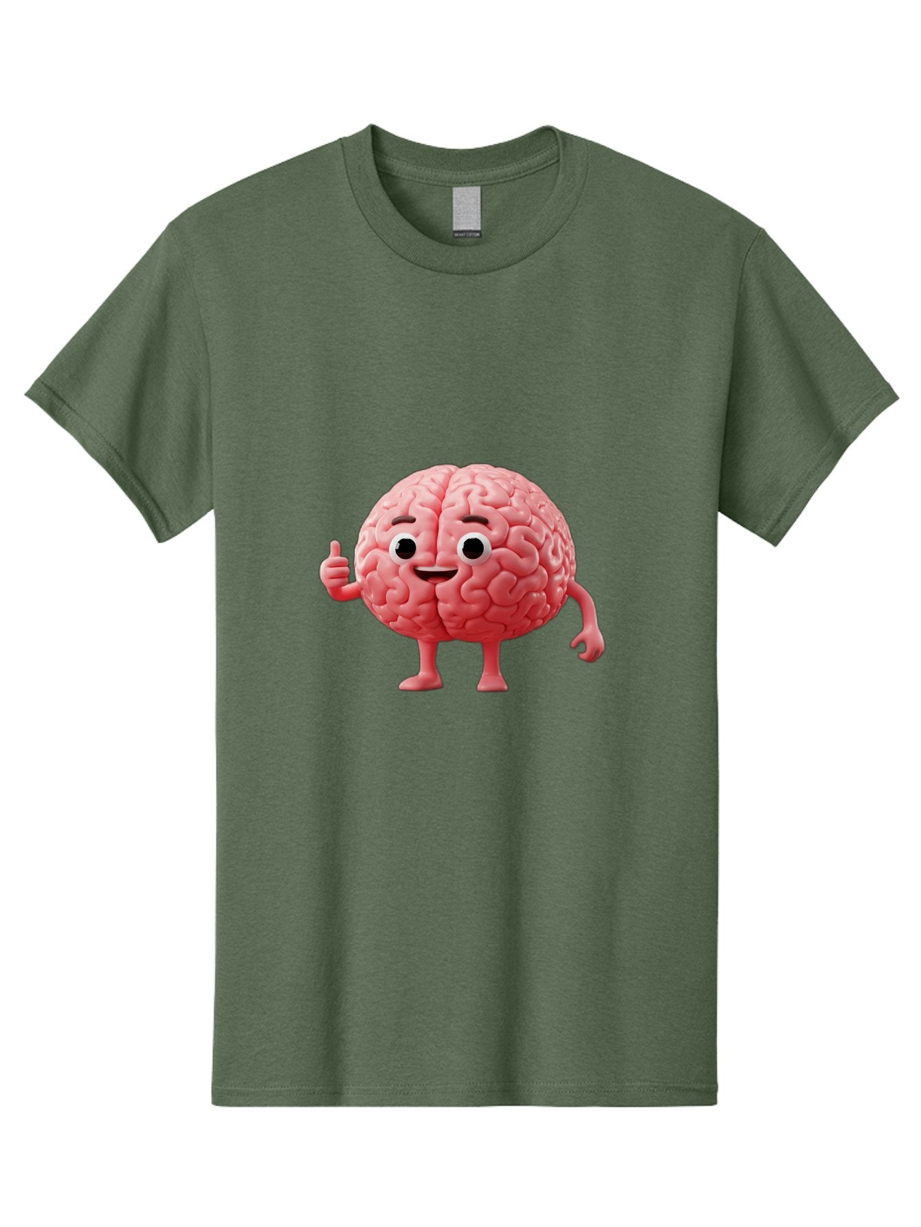 Smiling-Brain Men'S Graphic Tee, 100% Cotton, Comfortable Casual Summer Wear, Machine Washable, Cartoon Brain Character, Human Brain, Funny Illustration, Brain With Face, Thumbs Up Gesture, Smiling Brain, Cognitive Humor, Human Anatomy, Bae101 8