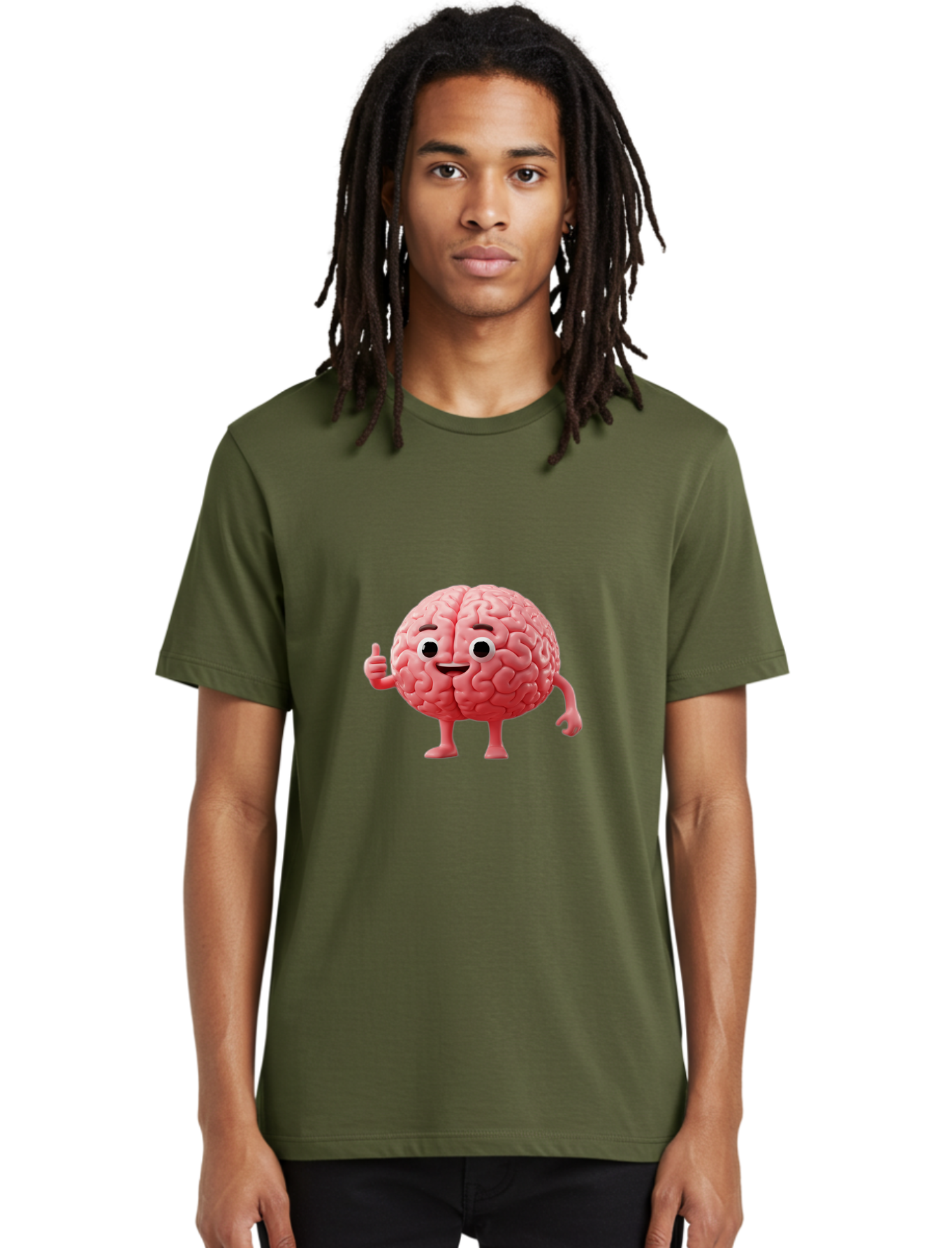 Smiling-Brain Men'S Graphic Tee, 100% Cotton, Comfortable Casual Summer Wear, Machine Washable, Cartoon Brain Character, Human Brain, Funny Illustration, Brain With Face, Thumbs Up Gesture, Smiling Brain, Cognitive Humor, Human Anatomy, Bae101 21