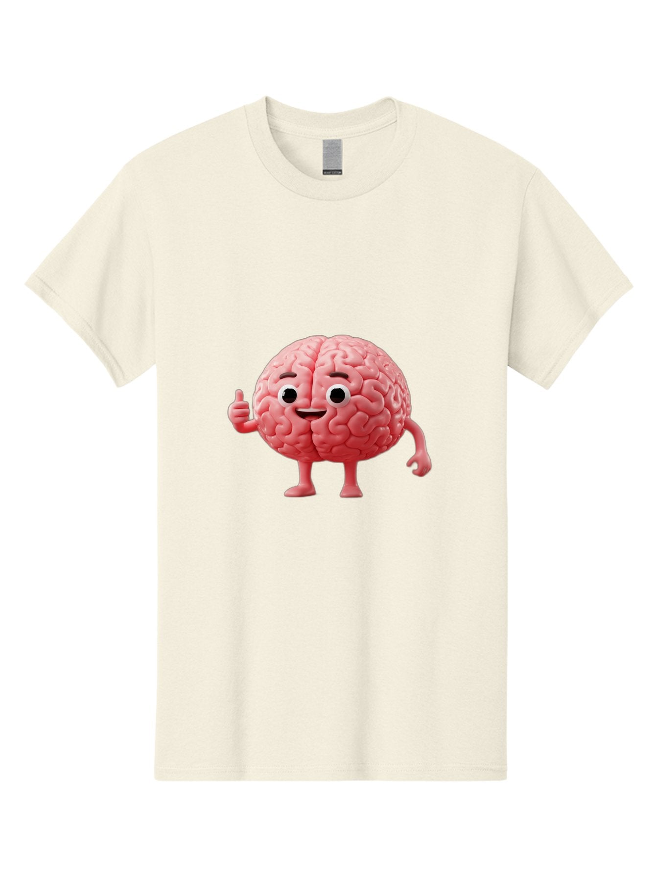 Smiling-Brain Men'S Graphic Tee, 100% Cotton, Comfortable Casual Summer Wear, Machine Washable, Cartoon Brain Character, Human Brain, Funny Illustration, Brain With Face, Thumbs Up Gesture, Smiling Brain, Cognitive Humor, Human Anatomy, Bae101