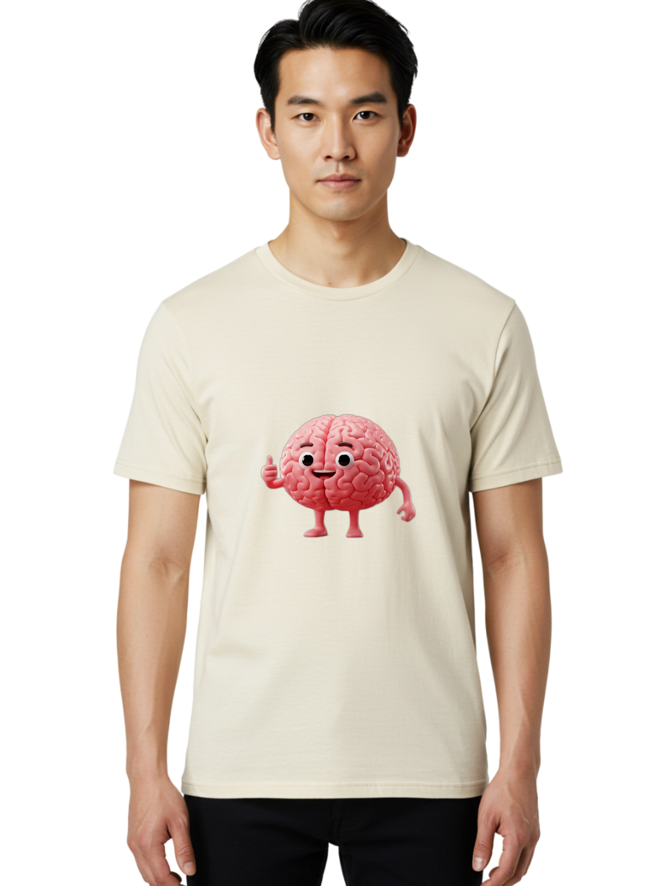 Smiling-Brain Men'S Graphic Tee, 100% Cotton, Comfortable Casual Summer Wear, Machine Washable, Cartoon Brain Character, Human Brain, Funny Illustration, Brain With Face, Thumbs Up Gesture, Smiling Brain, Cognitive Humor, Human Anatomy, Bae101 26