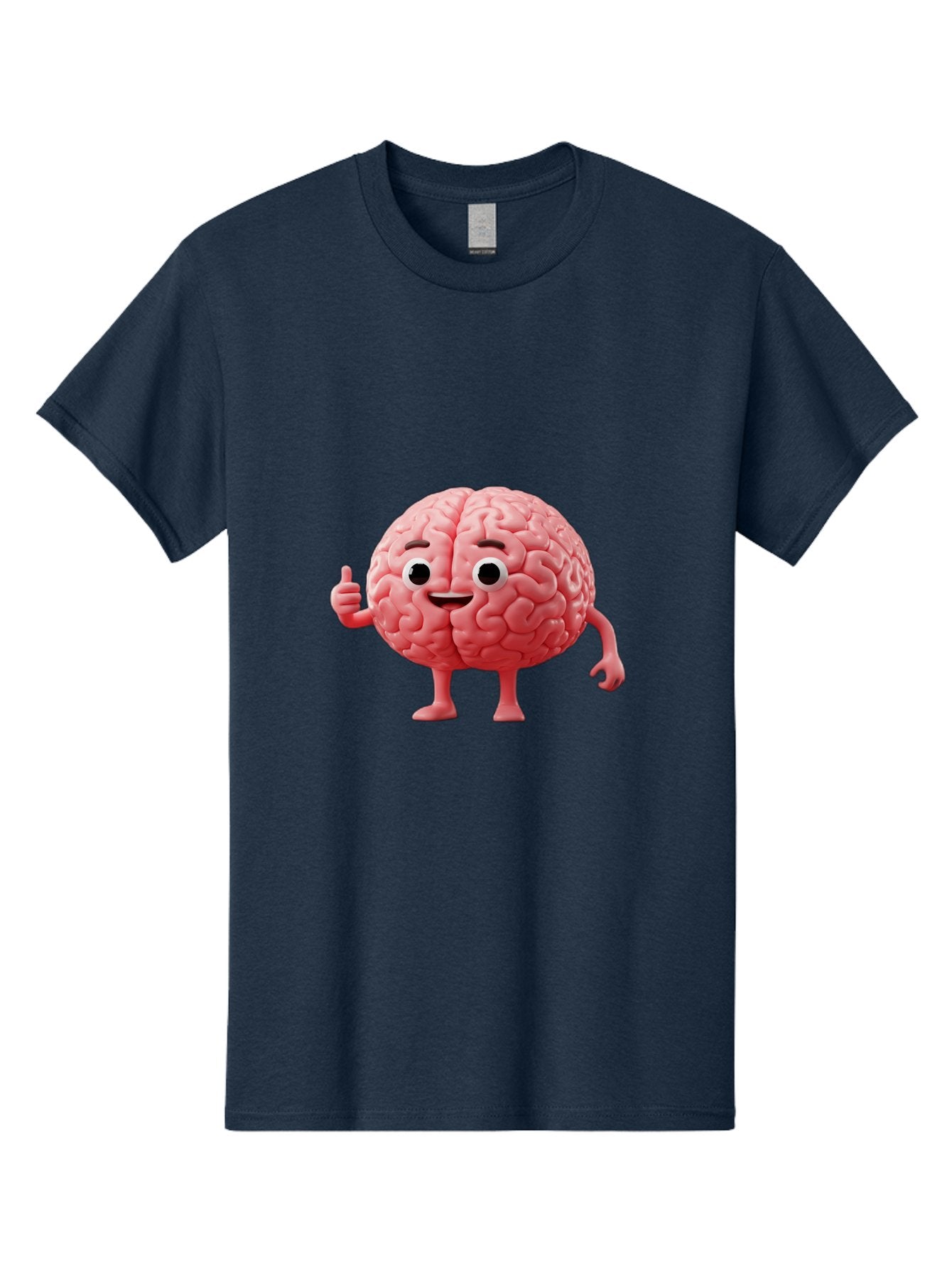 Smiling-Brain Men'S Graphic Tee, 100% Cotton, Comfortable Casual Summer Wear, Machine Washable, Cartoon Brain Character, Human Brain, Funny Illustration, Brain With Face, Thumbs Up Gesture, Smiling Brain, Cognitive Humor, Human Anatomy, Bae101 5