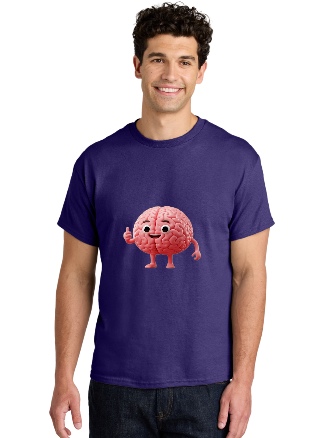 Smiling-Brain Men'S Graphic Tee, 100% Cotton, Comfortable Casual Summer Wear, Machine Washable, Cartoon Brain Character, Human Brain, Funny Illustration, Brain With Face, Thumbs Up Gesture, Smiling Brain, Cognitive Humor, Human Anatomy, Bae101 22