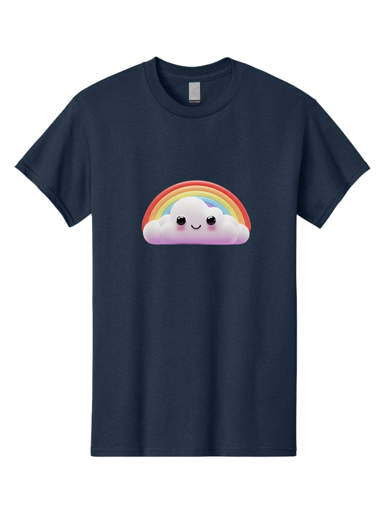 Smiling-Cloud-Rainbow Men'S Graphic Tee, 100% Cotton, Comfortable Casual Summer Wear, Machine Washable, Happy Cloud, Rainbow Colors, Vibrant Illustration, Cute Character, Cartoon Style, Smiling Face, Colorful Graphics, Joyful Atmosphere, Bae102