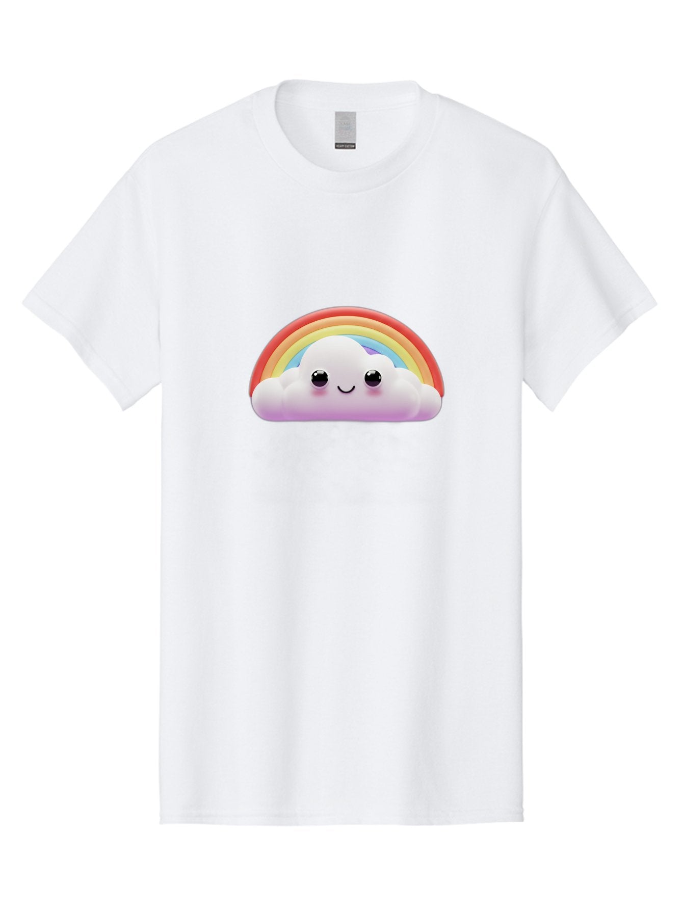 Smiling-Cloud-Rainbow Men'S Graphic Tee, 100% Cotton, Comfortable Casual Summer Wear, Machine Washable, Happy Cloud, Rainbow Colors, Vibrant Illustration, Cute Character, Cartoon Style, Smiling Face, Colorful Graphics, Joyful Atmosphere, Bae102 3